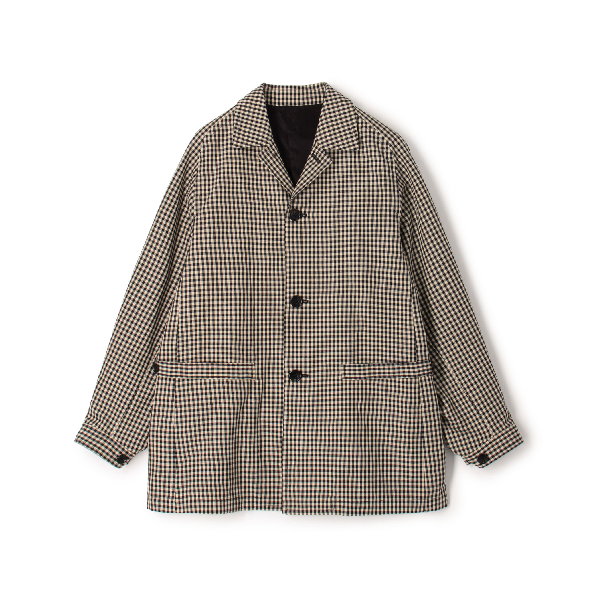シルクカシミア ギンガムチェック シングルブレステッド ショートコート