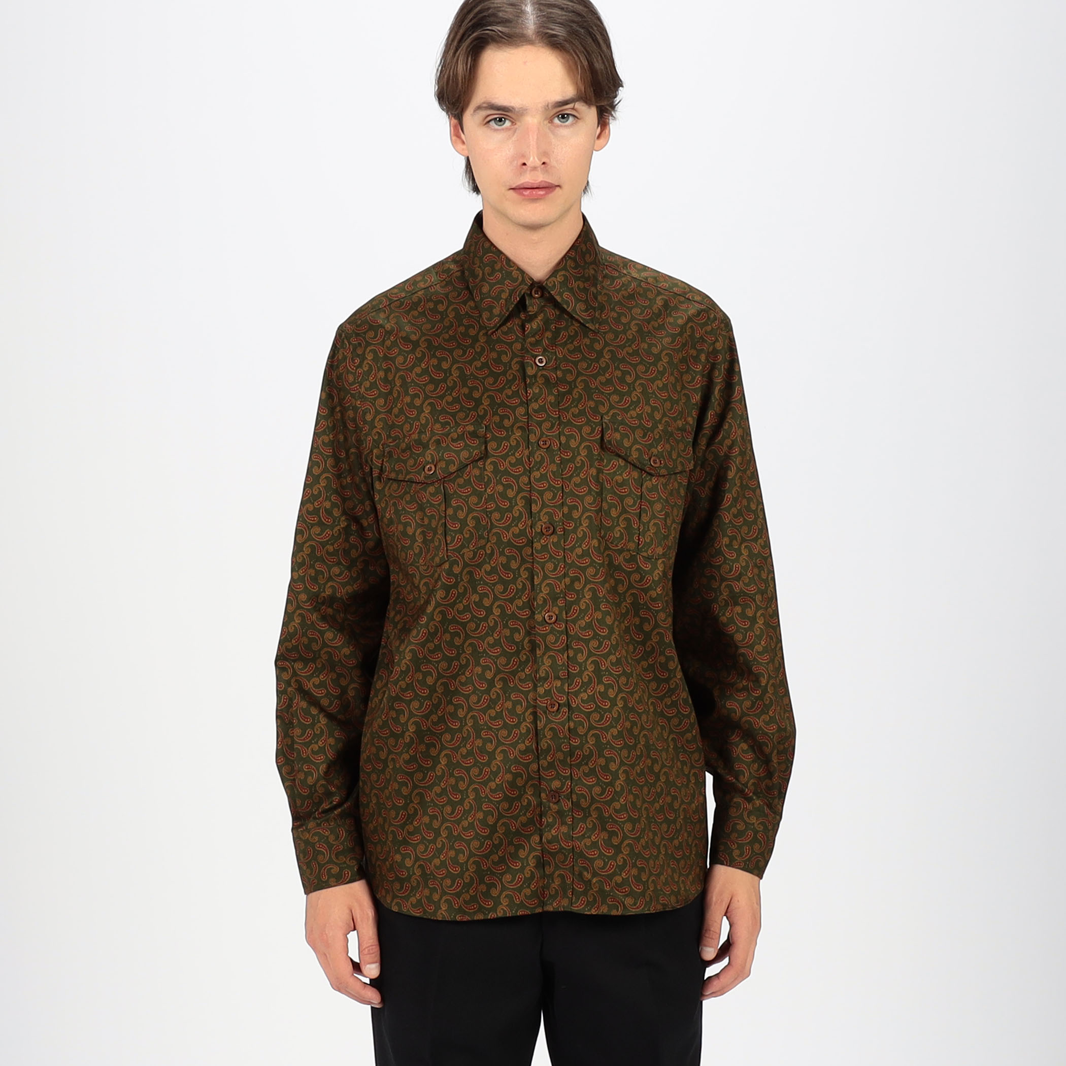 コットンツイル ペイズリープリント ダブルポケットレギュラーカラー