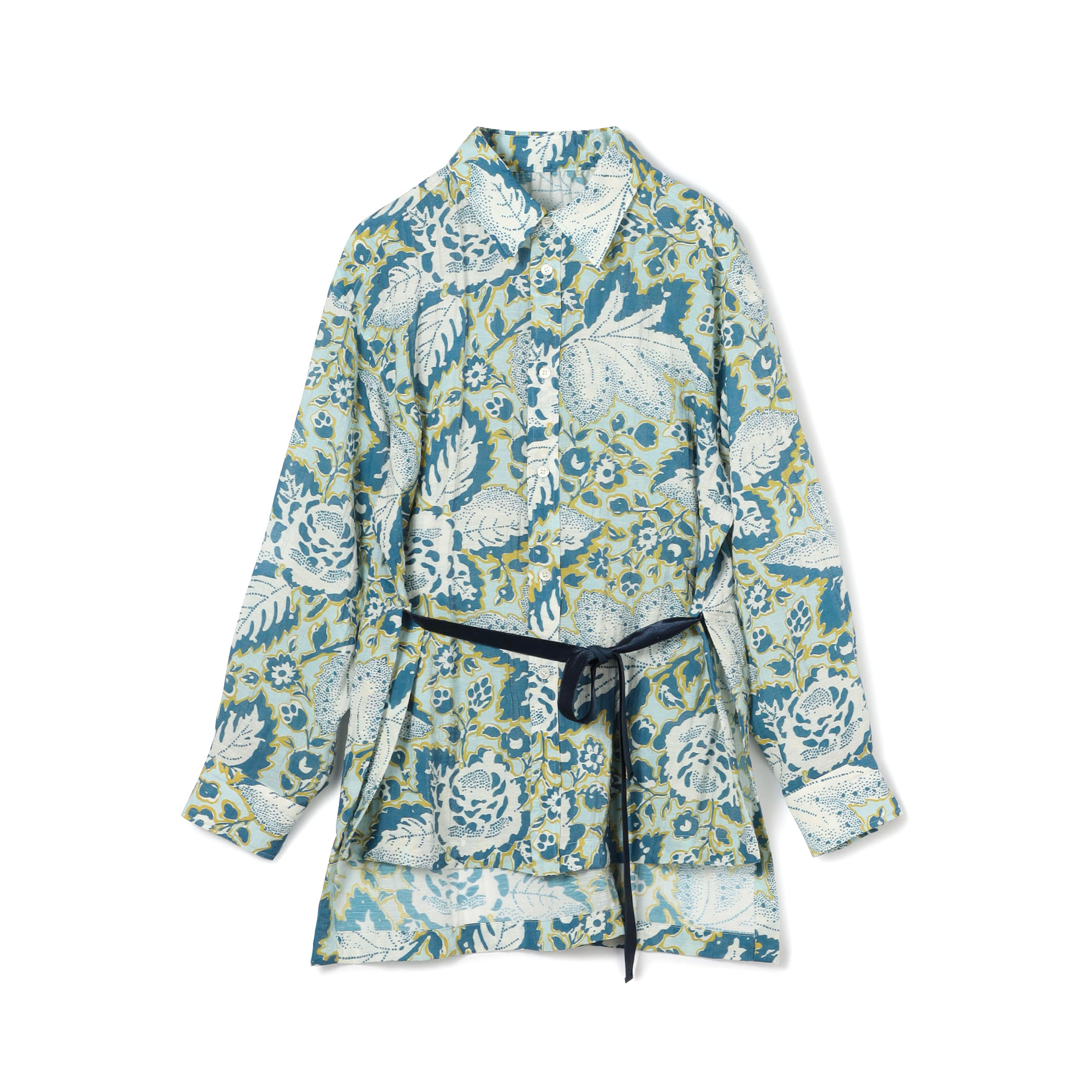 トリアセテートポリエステルリネンプリント レギュラーカラーシャツ