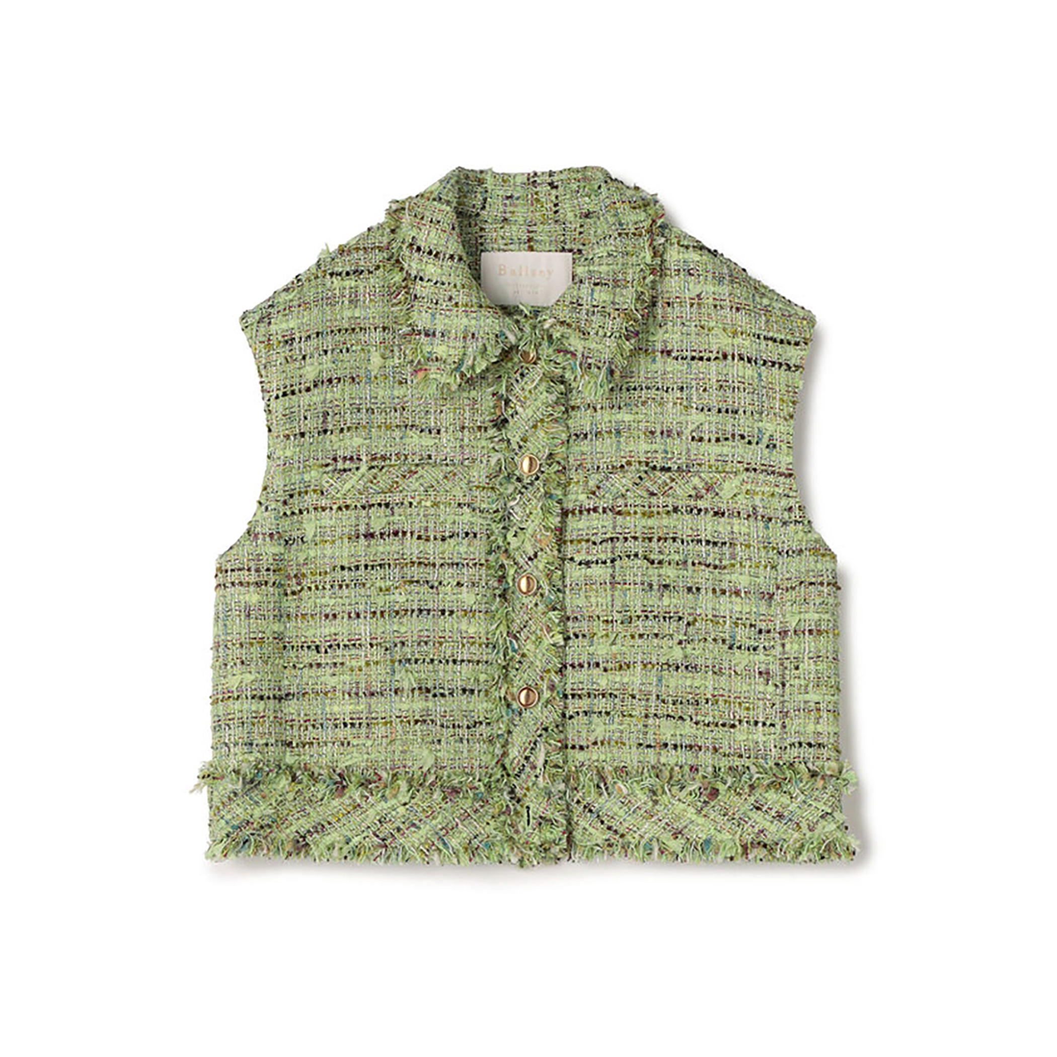 プレリーツイード ステンカラーショートジレ