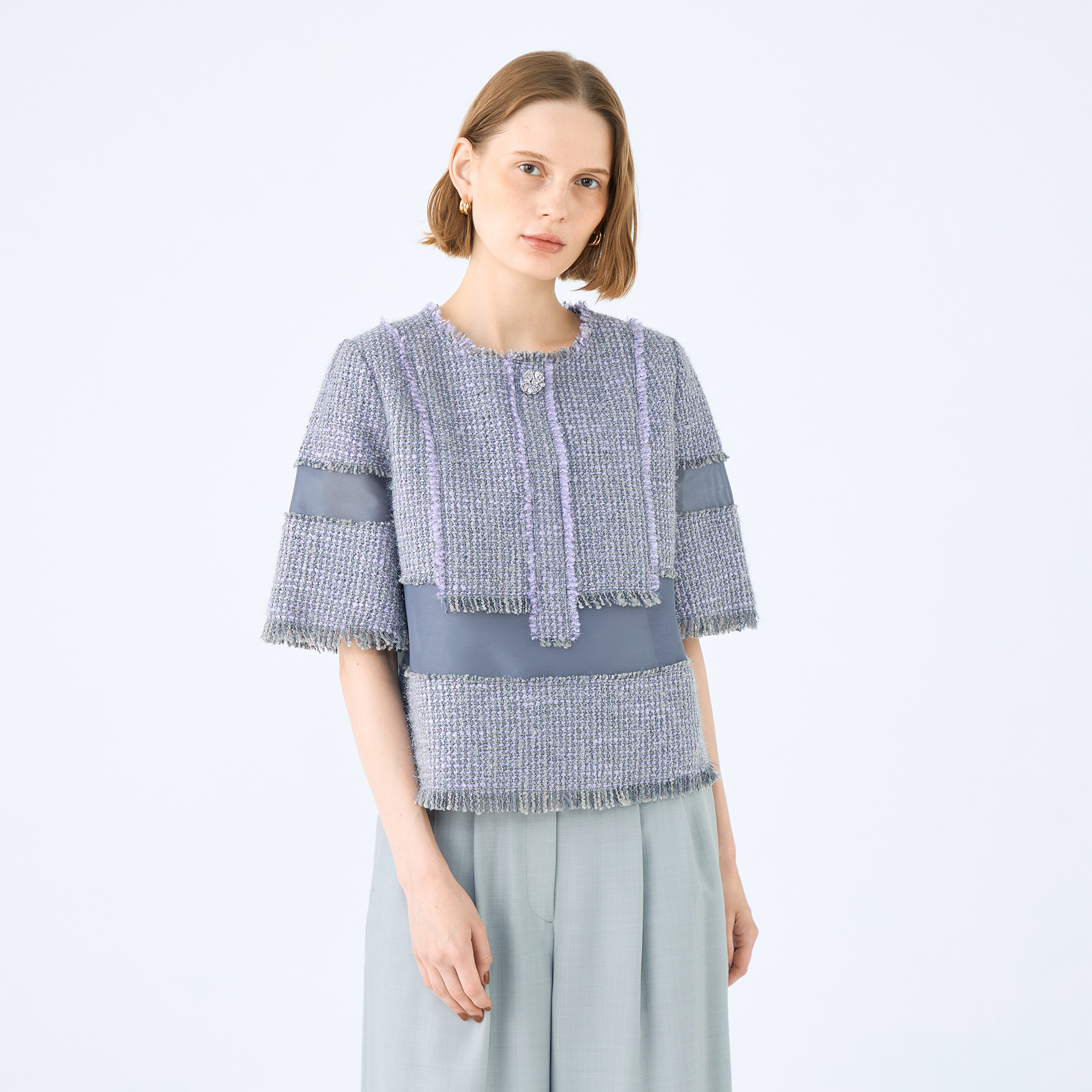 □ブロッキングツイード ハーフスリーブプルオーバー