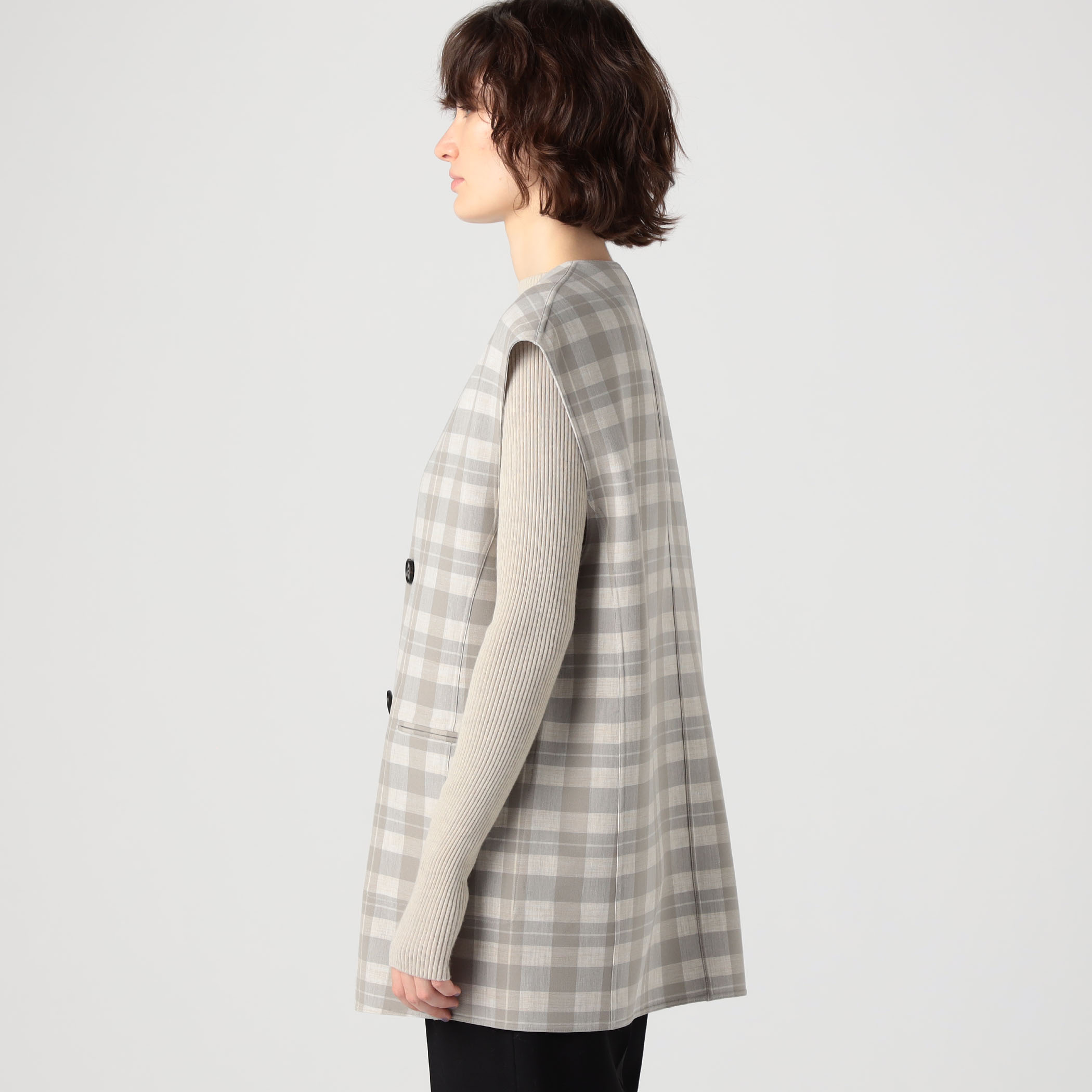 トゥモローランド　チェック柄リバーシブルジレTOMORROWLAND プレーンダブルフェイス リバーシブルジレ｜トゥモローランド 公式通販