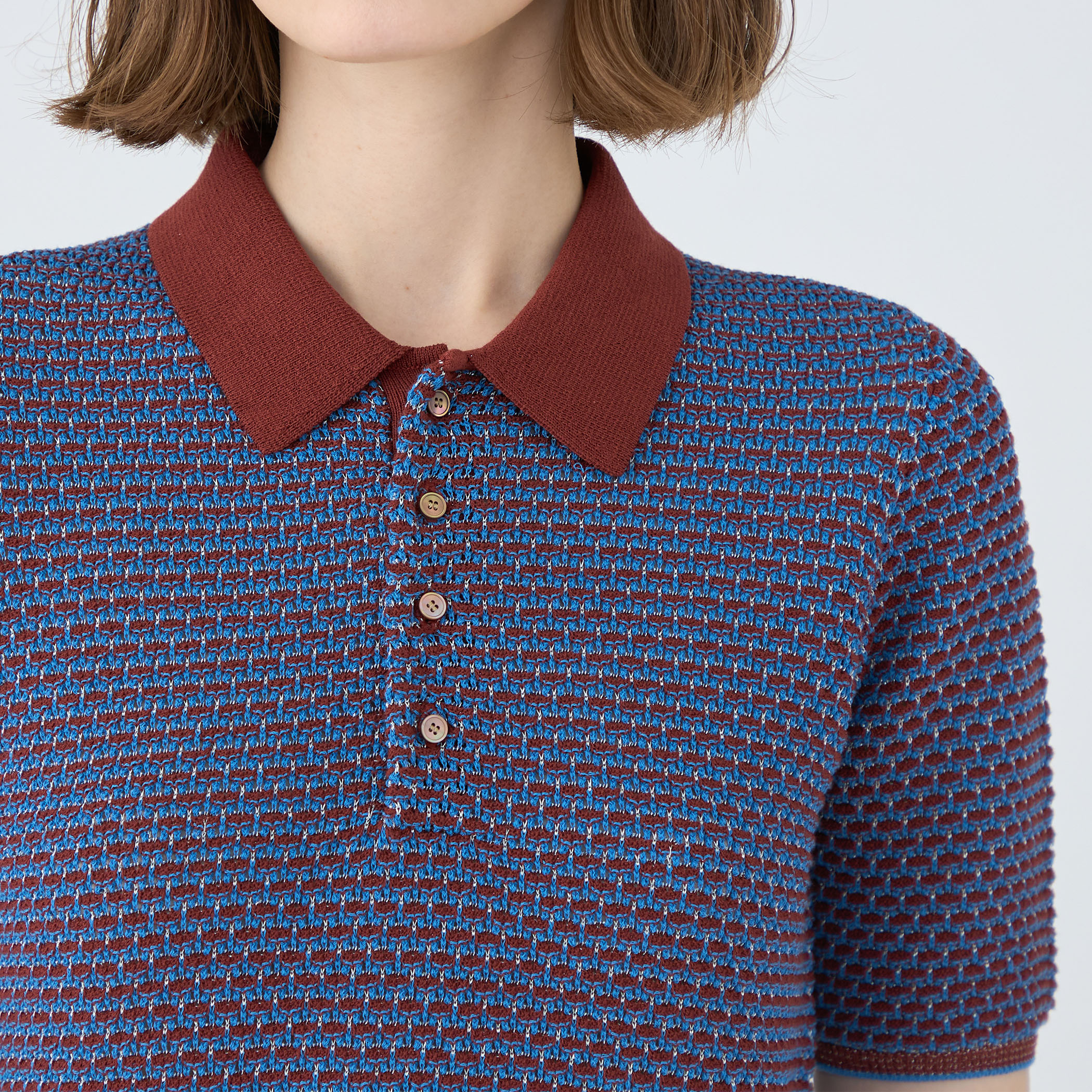 コットンナイロンラメボーダー ポロプルオーバー｜トゥモローランド