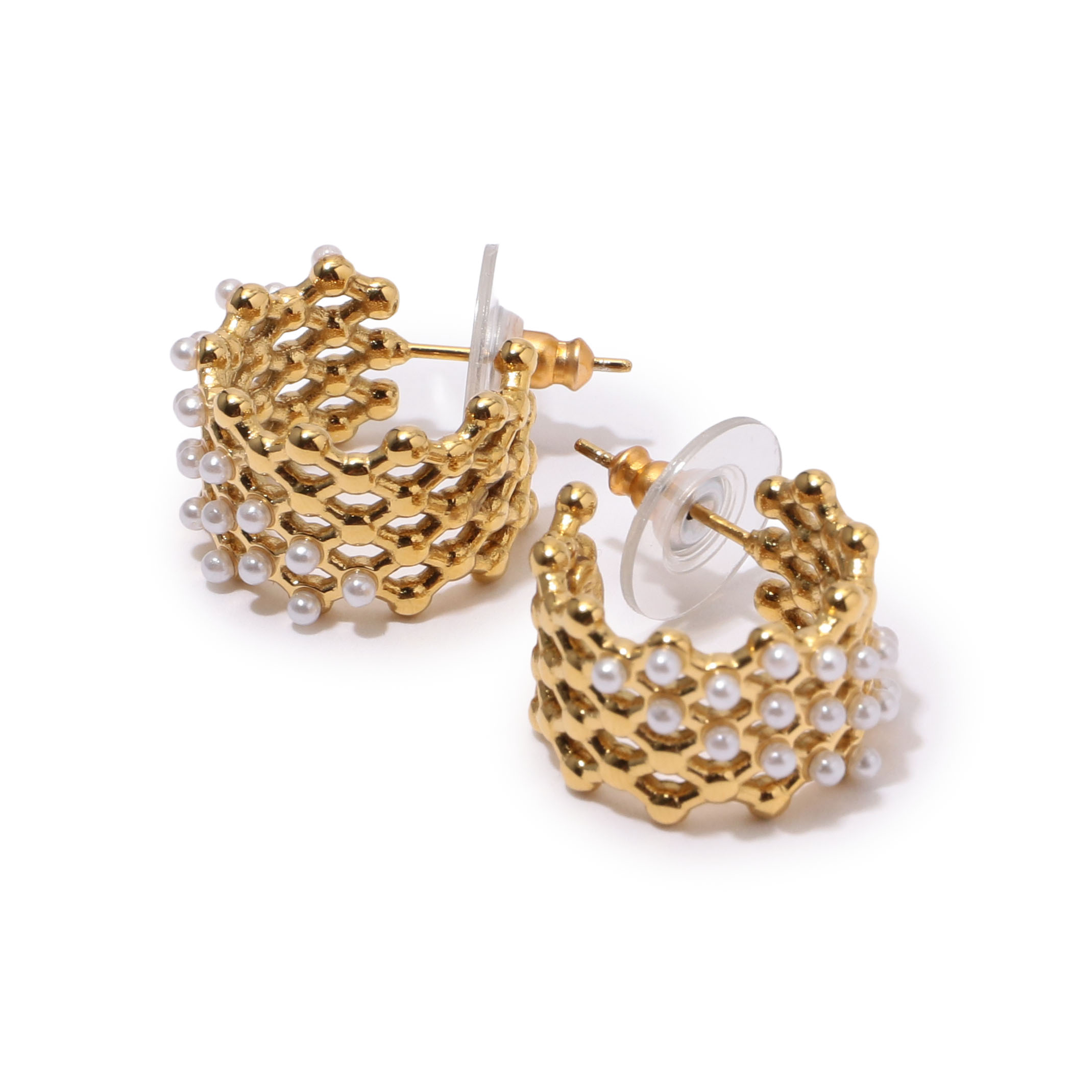 Kenneth Jay Lane gold pearl dots hoop ピアス