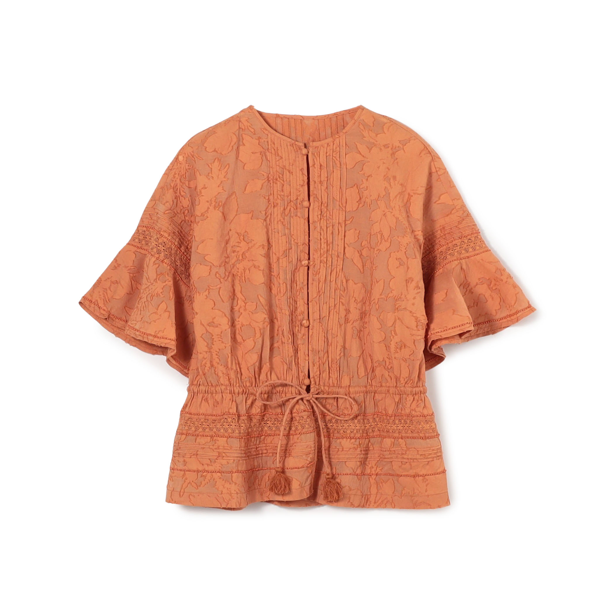 コットンナイロンカットジャカード フレアスリーブブラウス