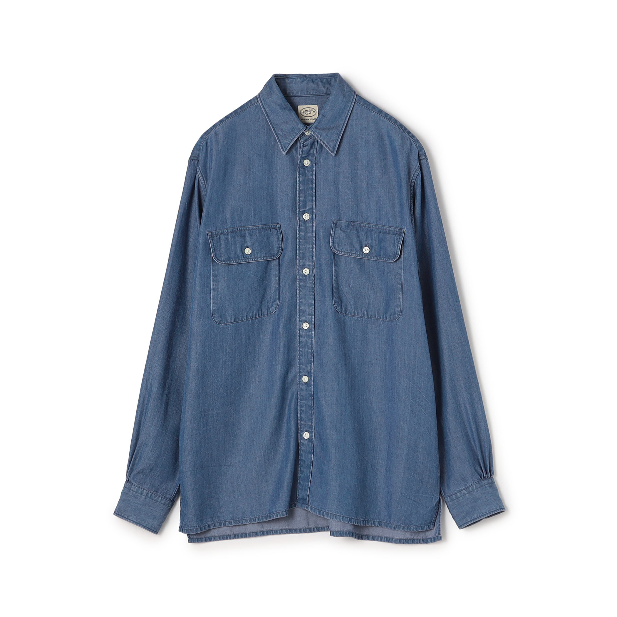 リヨセルデニム ダブルポケット レギュラーカラーシャツ