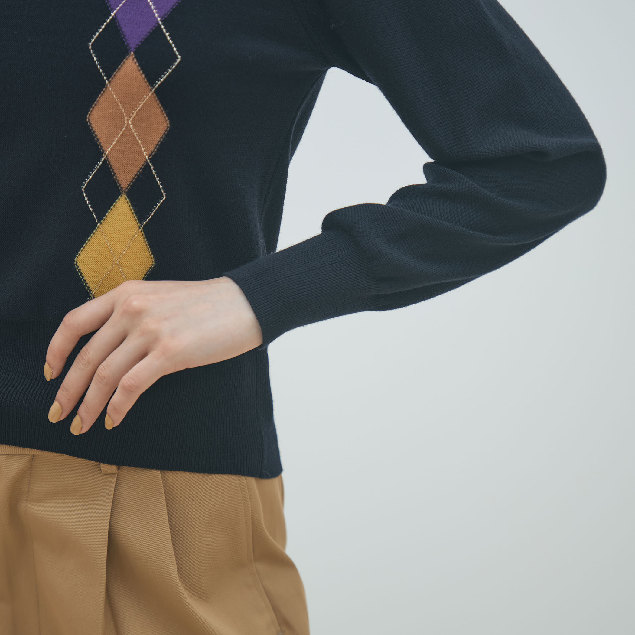 プレーンウールアーガイル クルーネックプルオーバー