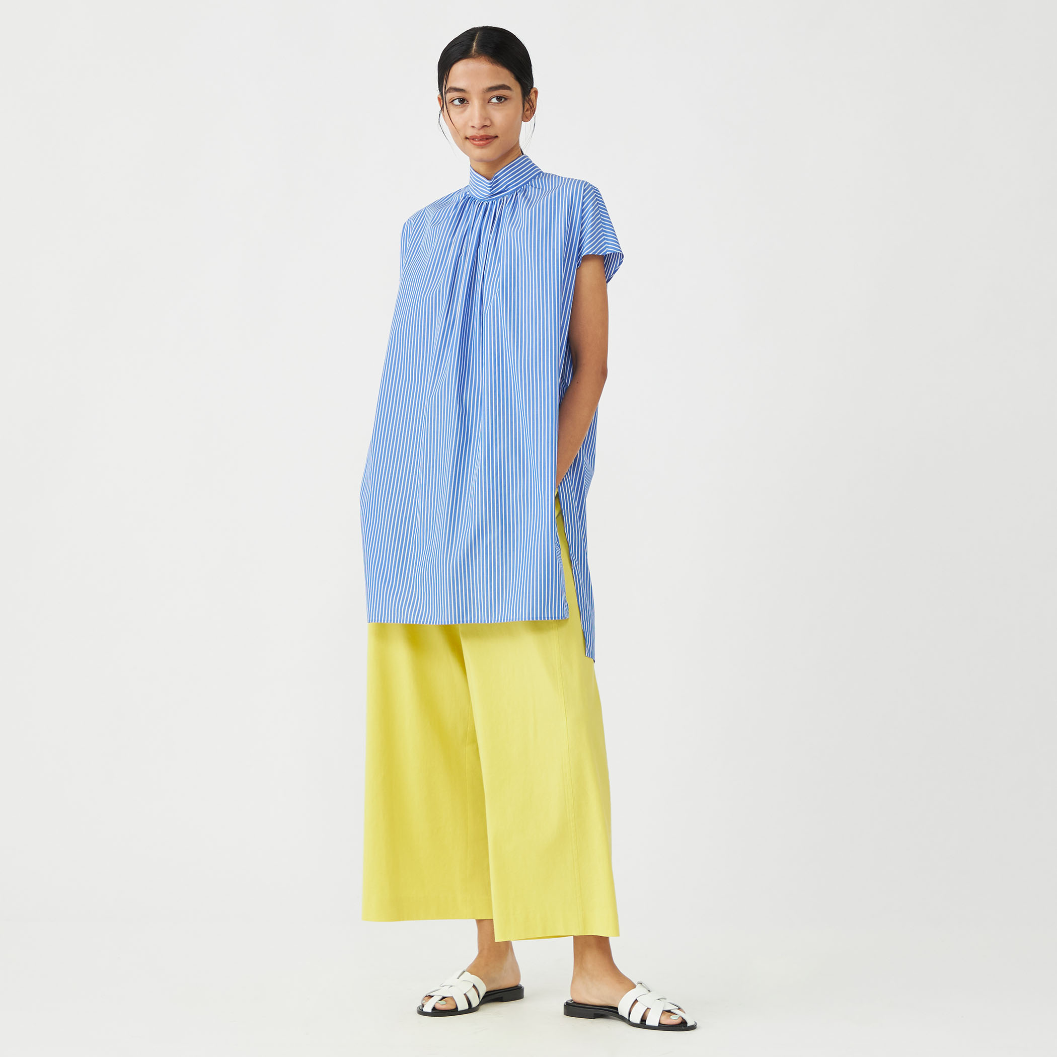 コットンブロード スタンドカラーチュニックブラウス