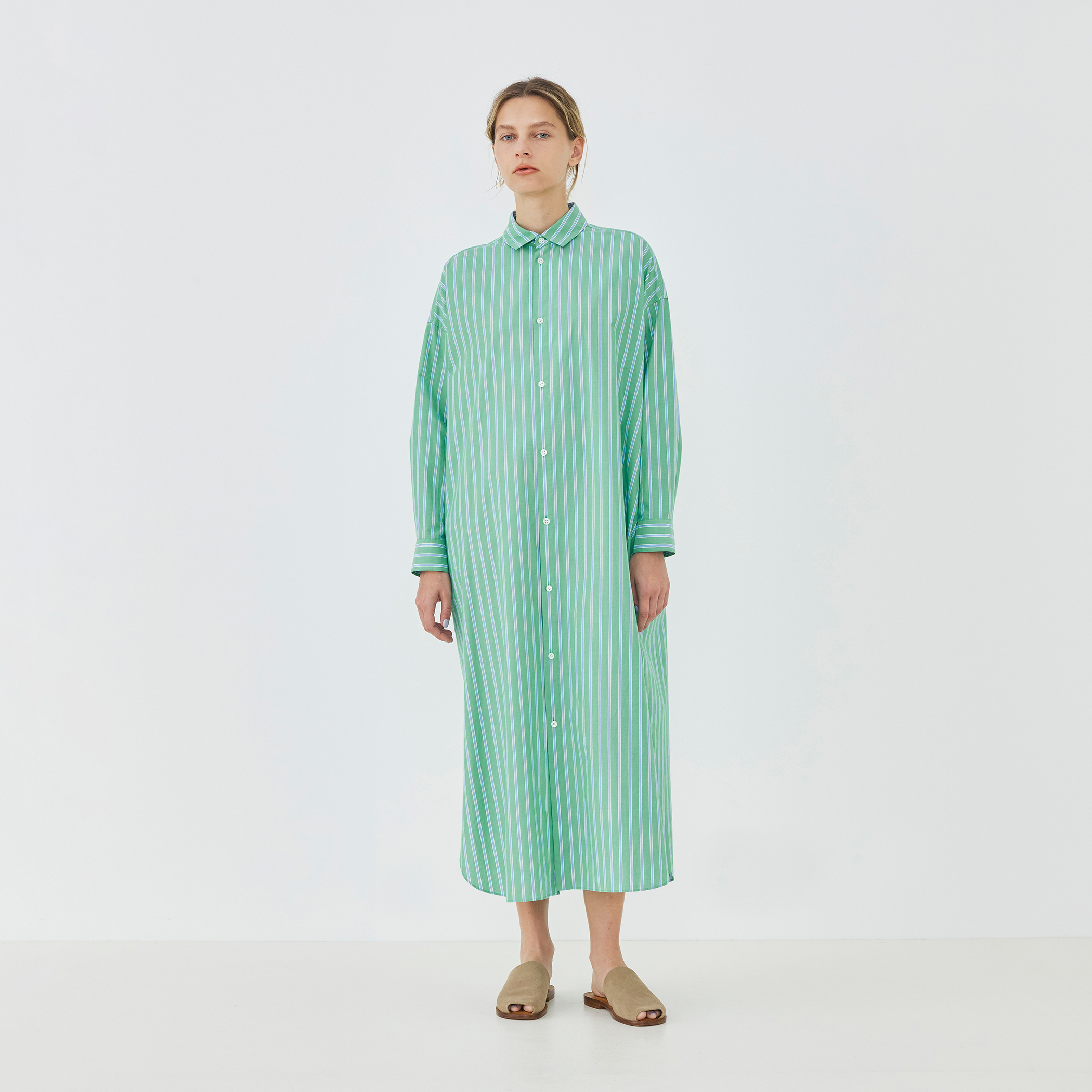 ストライプブロード ロングシャツワンピース｜トゥモローランド 公式サイト