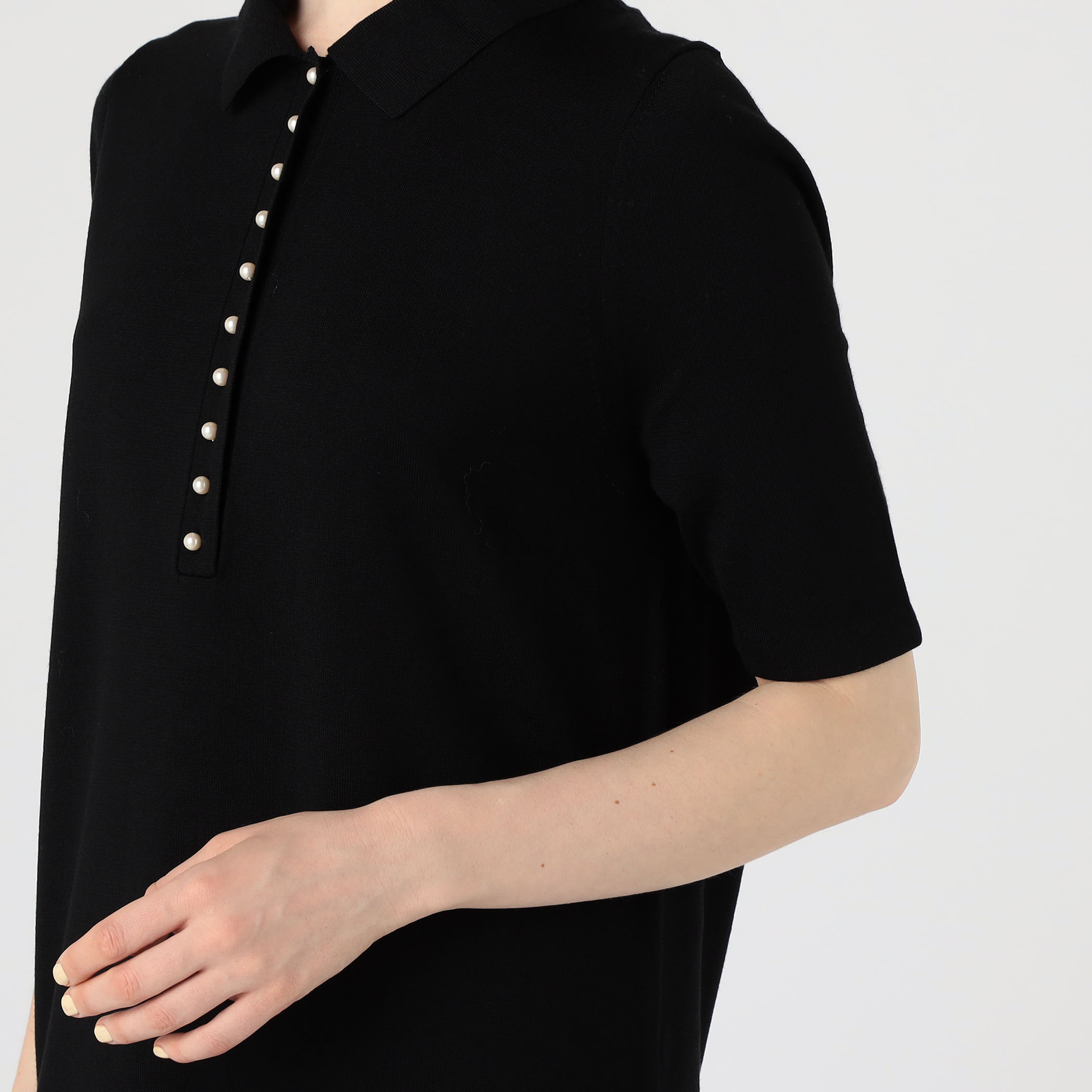 ウールポリエステルパールコンビ ポロロングワンピース