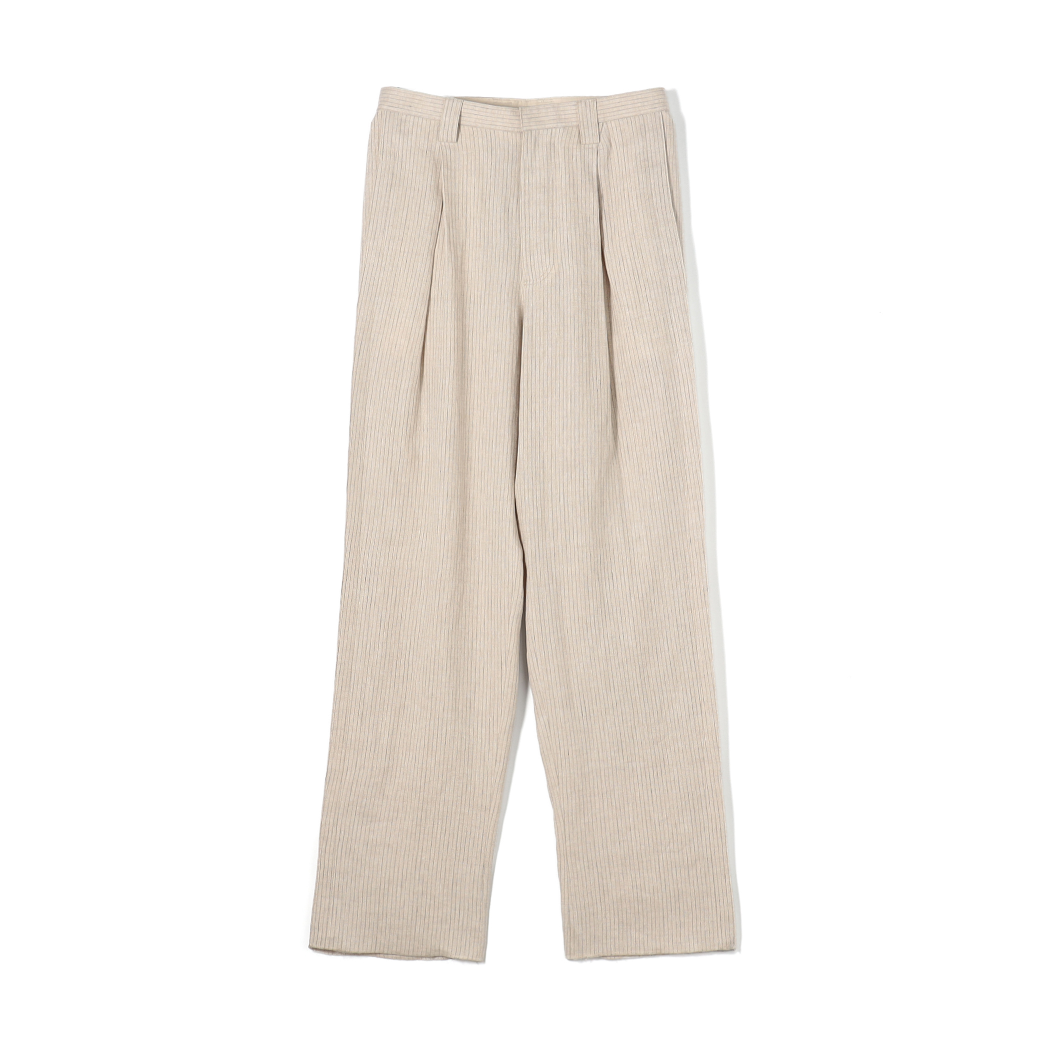 リネンアムンゼンストライプ 1プリーツテーパード ペグトップパンツ