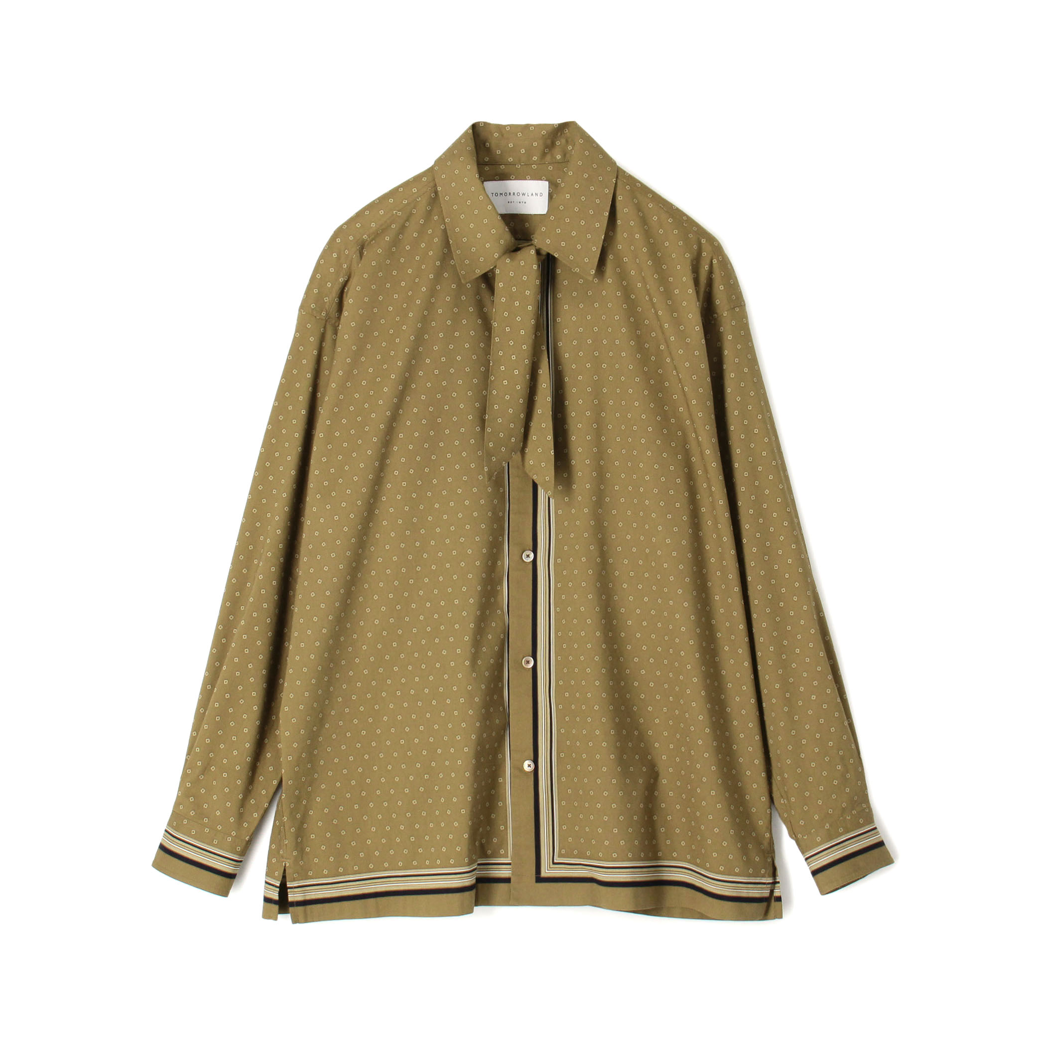 コットンレーヨン スカーフプリント ロングスリーブシャツ