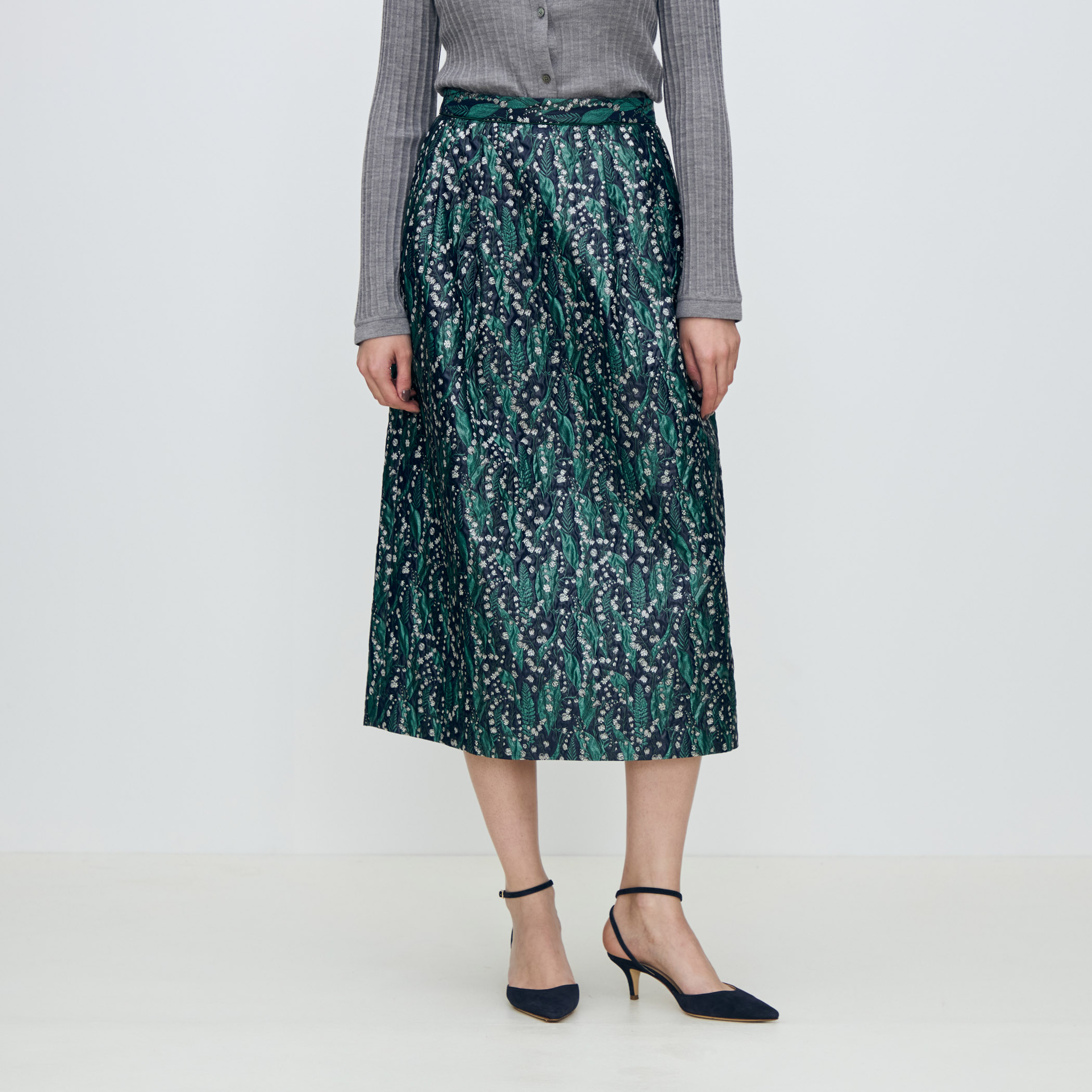 カーキスカート☆トゥモローランド、ドゥーズィエムクラス、ルシェルブルー、イエナ ル シェル ブルー - LE CIEL BLEU | Dot Jacquard Half Flare | RESTIR