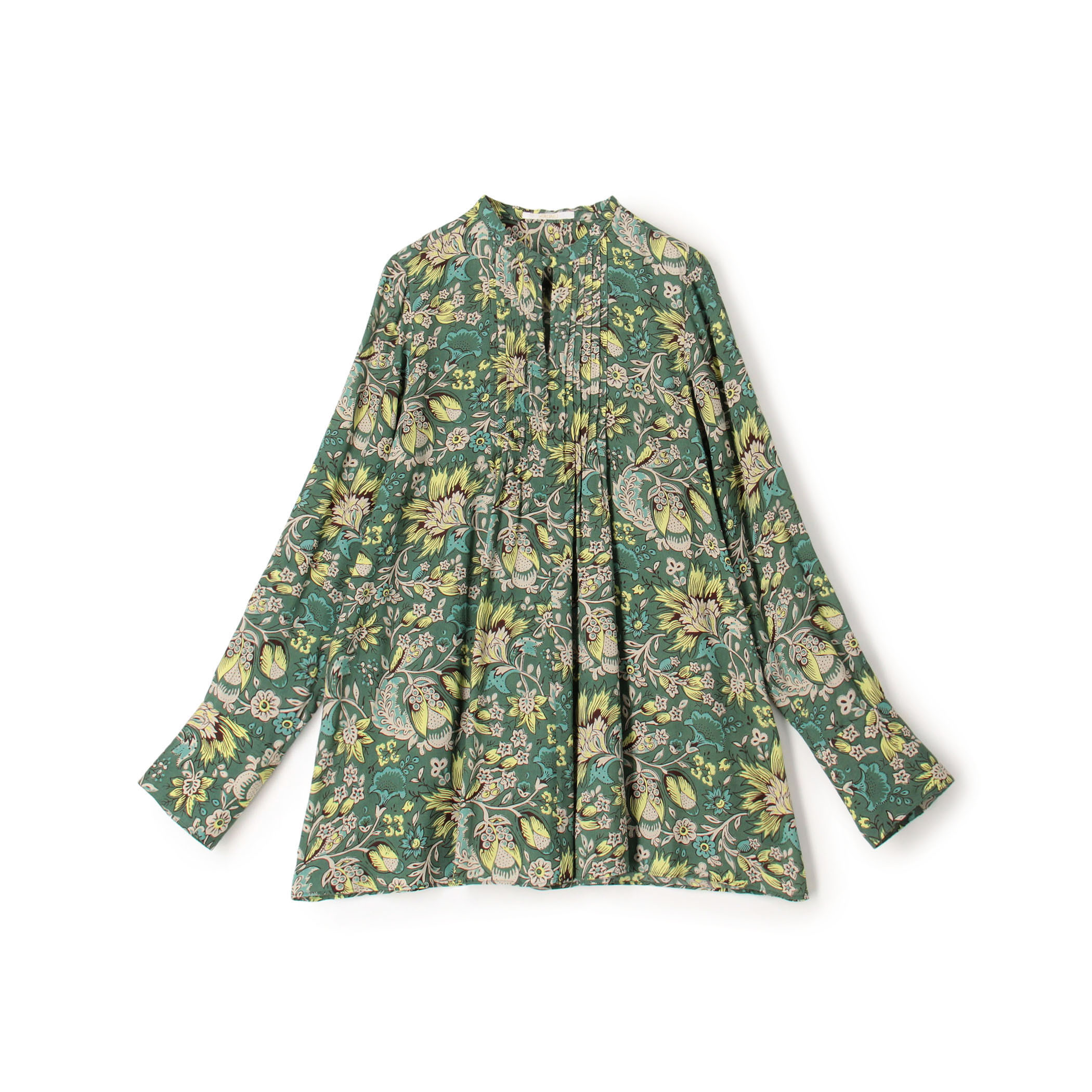 レーヨンプリント ピンタックブラウス