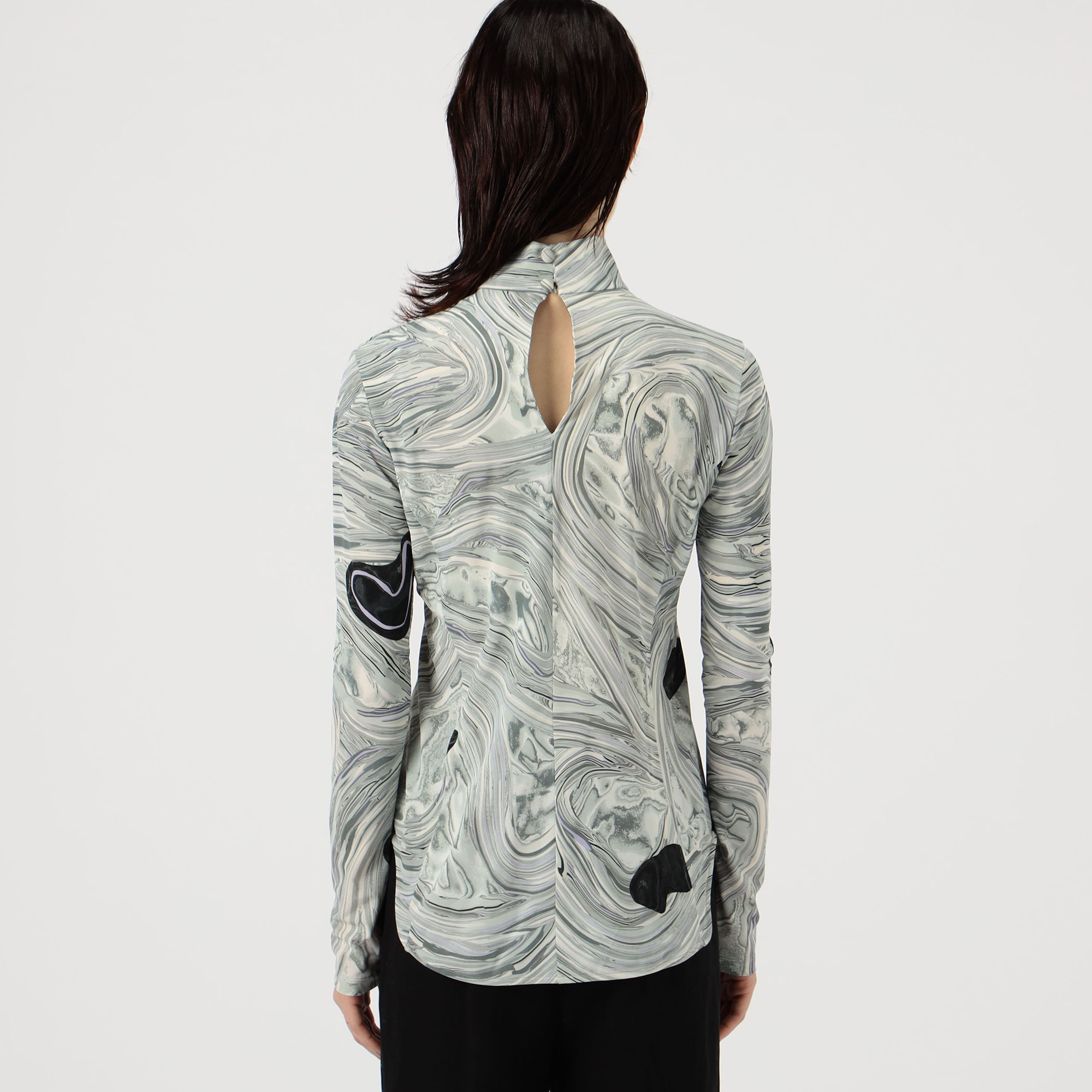 Mame Kurogouchi Marble Print Jersey High Neck Top