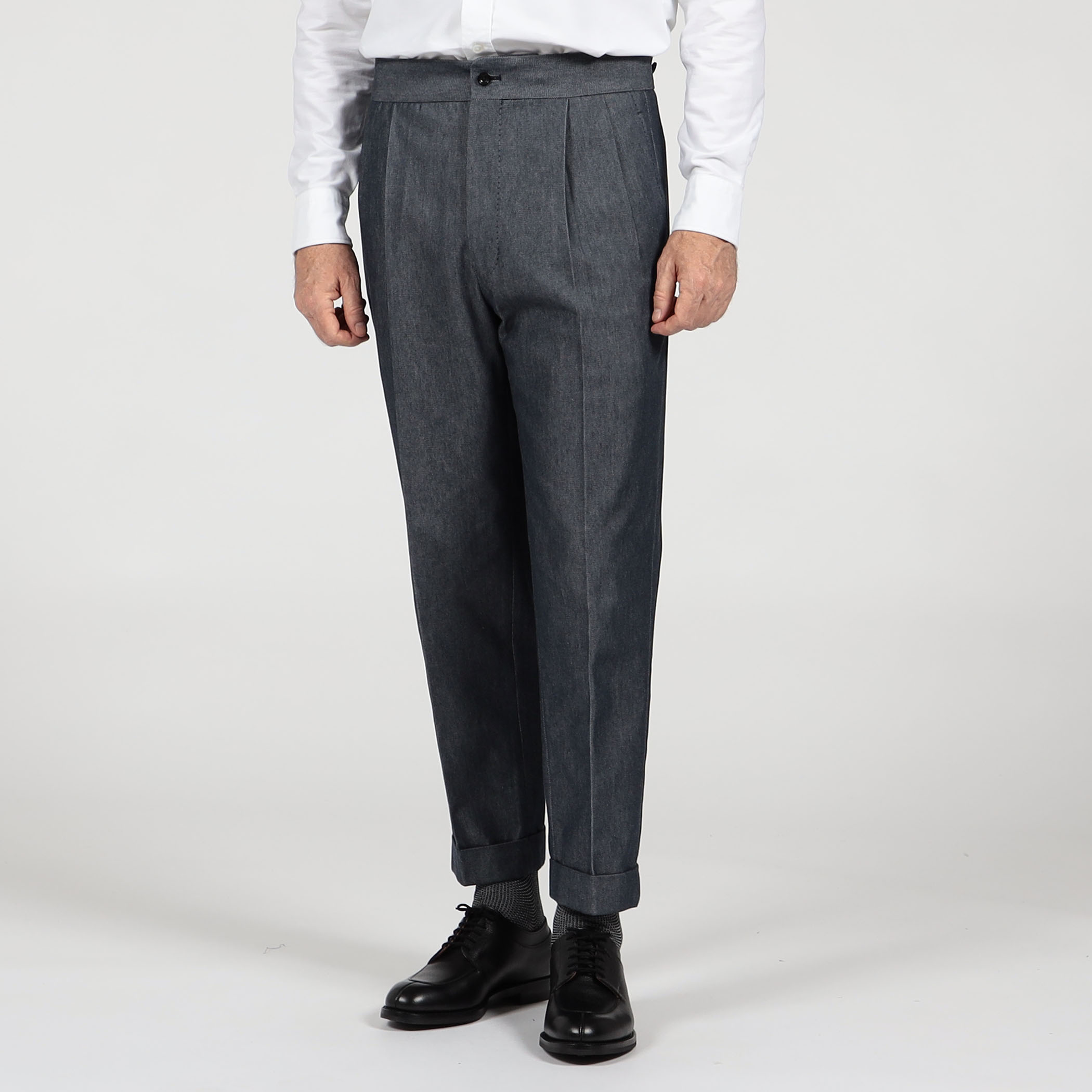 コットンカシミヤ バックベルト ペグトップスラックス SONDRIO