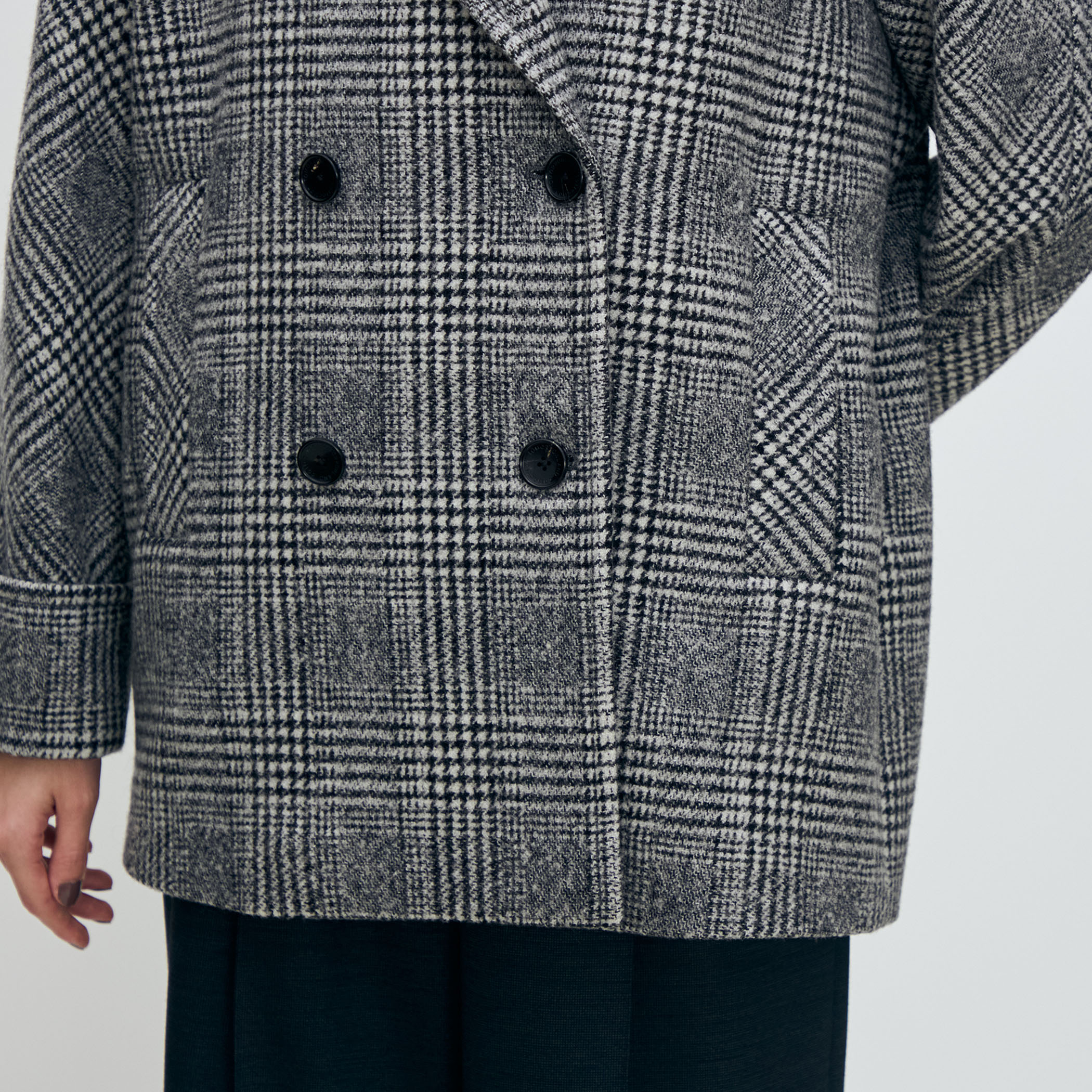 ウールカシミヤグレンチェック ダブルブレストコート