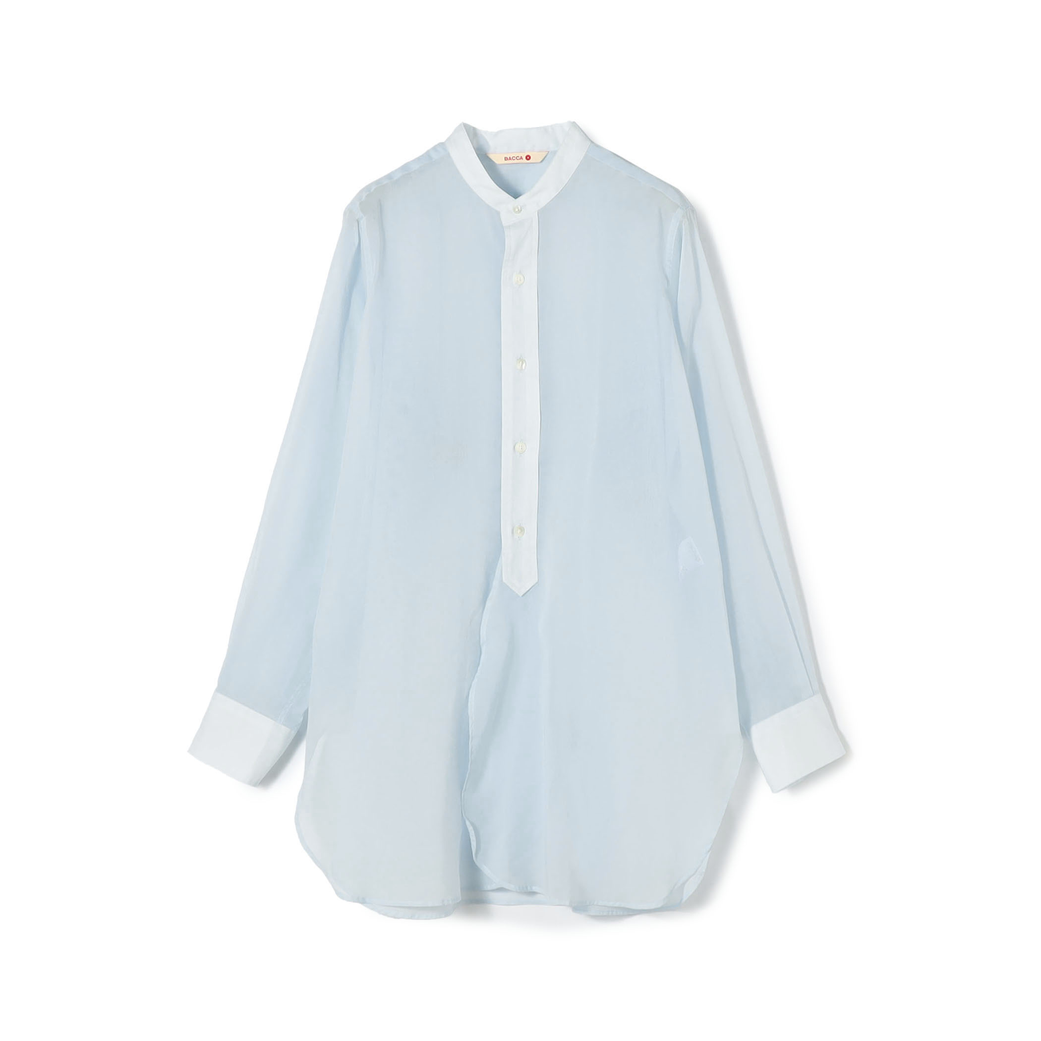 コットンオーガンジー バンドカラーコンビシャツ