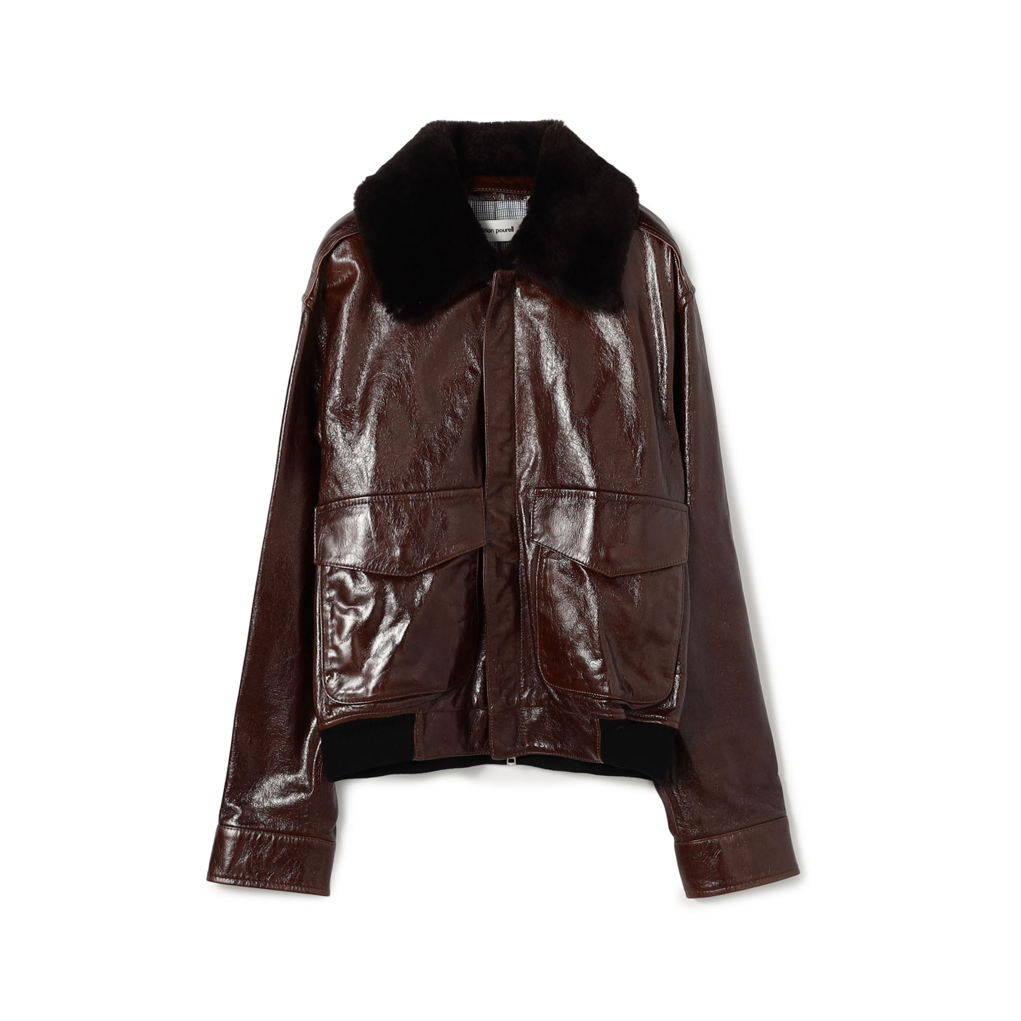 edition pourell パテントレザー ファーカラー ジャケット