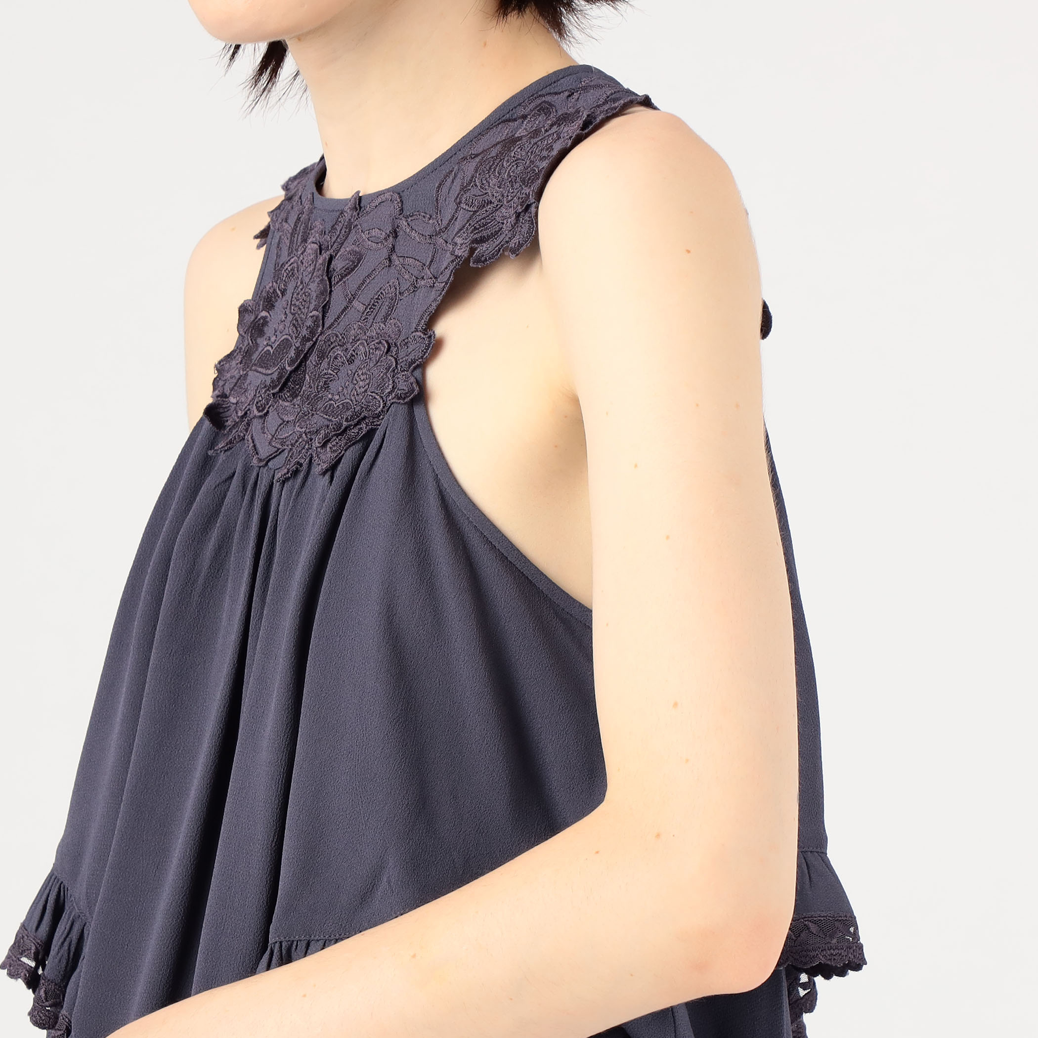 ポーランド製 ETIOLE ISABEL MARANT ノースリーブワンピース レース切り替えリネンライクノースリーブワンピース