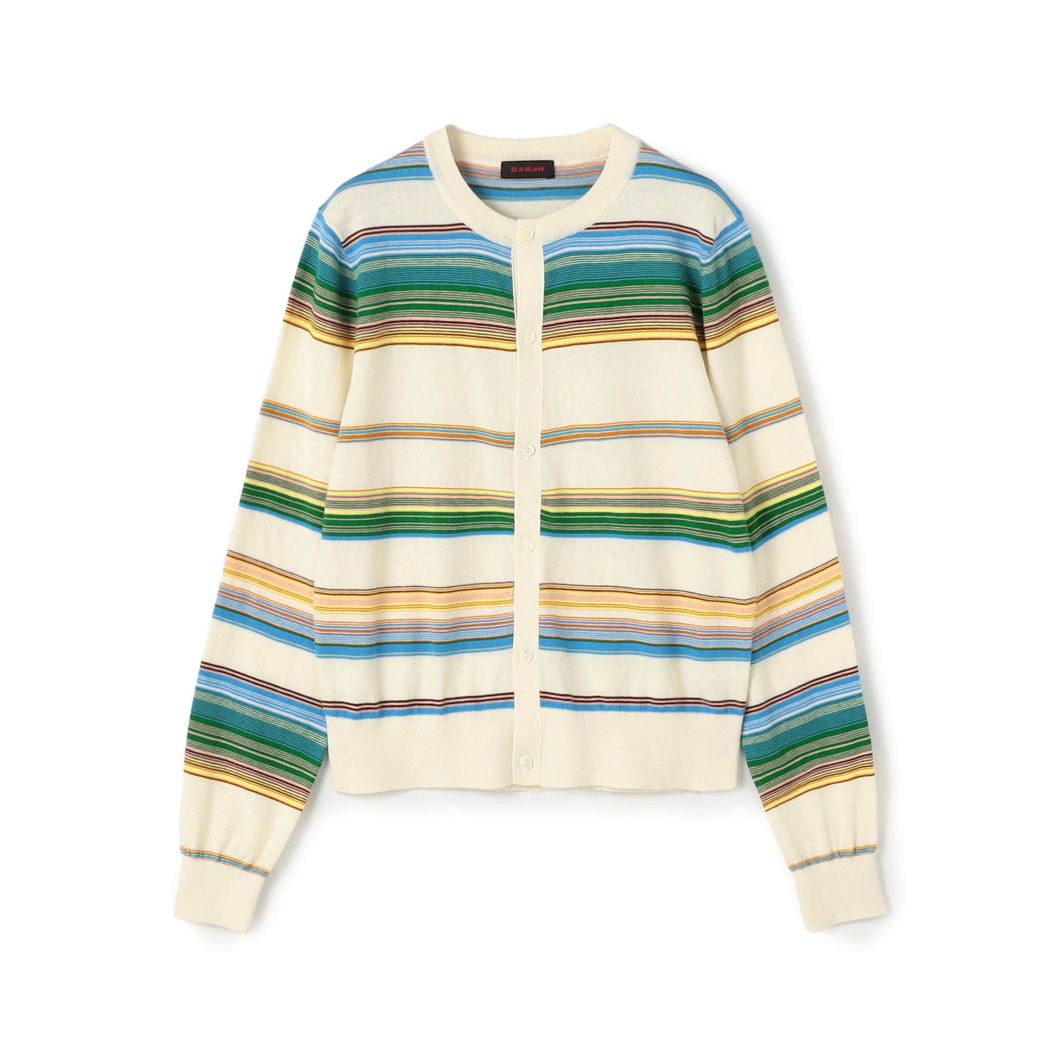 コットンカシミヤマルチボーダー クルーネックカーディガン