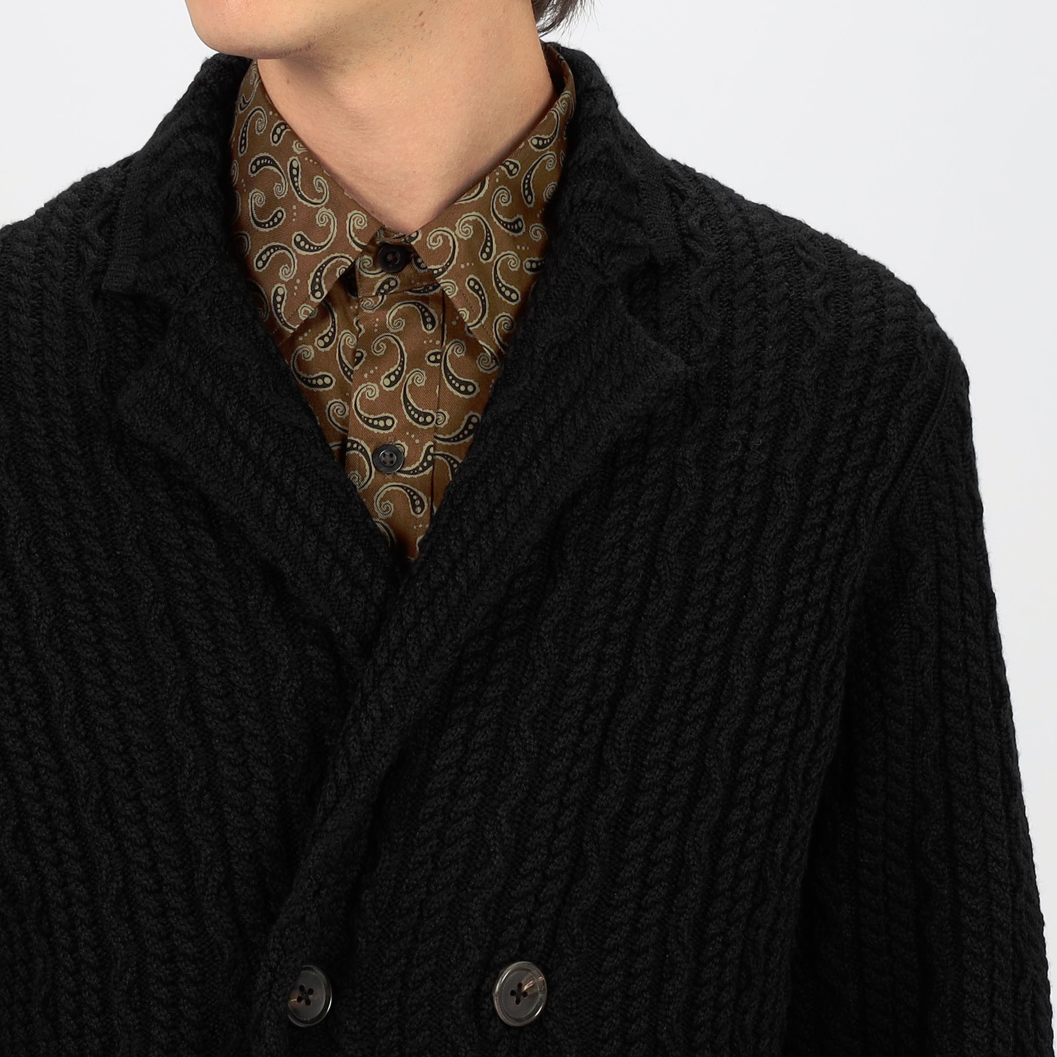 ウールケーブルニット ダブルブレスト4Bジャケット｜トゥモローランド