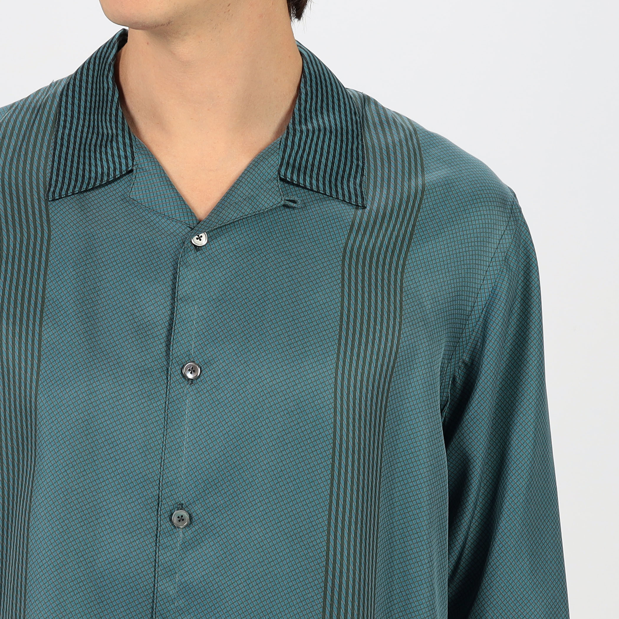 蘭ページ シルクツイル パネルプリント オープンカラーシャツ｜トゥモローランド