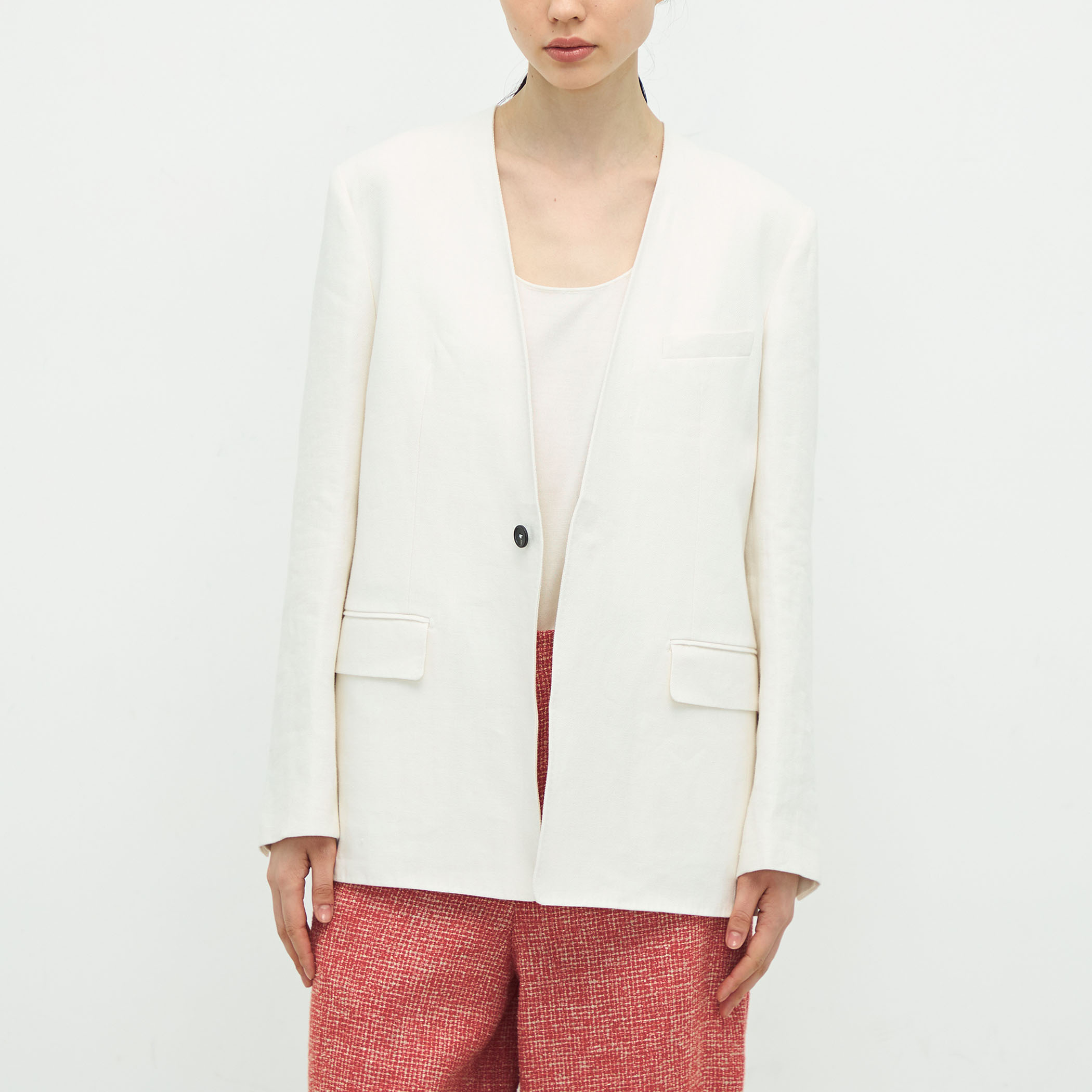 リネンヘリンボーン ノーカラージャケット｜トゥモローランド 公式通販