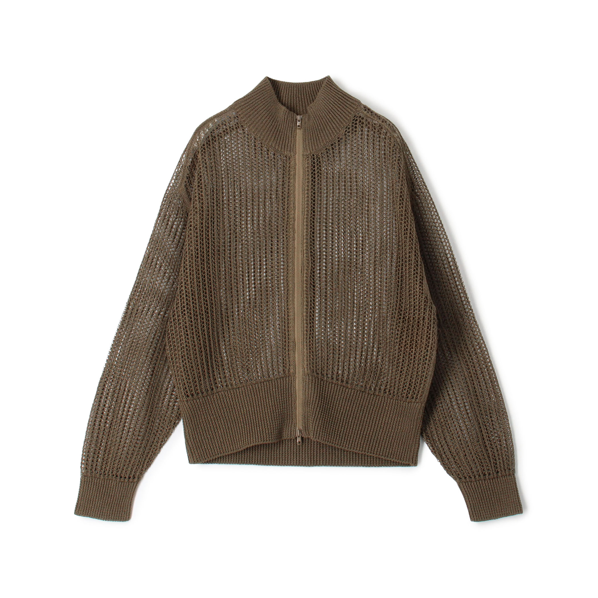 オープンワークコットン ジップアップカーディガン