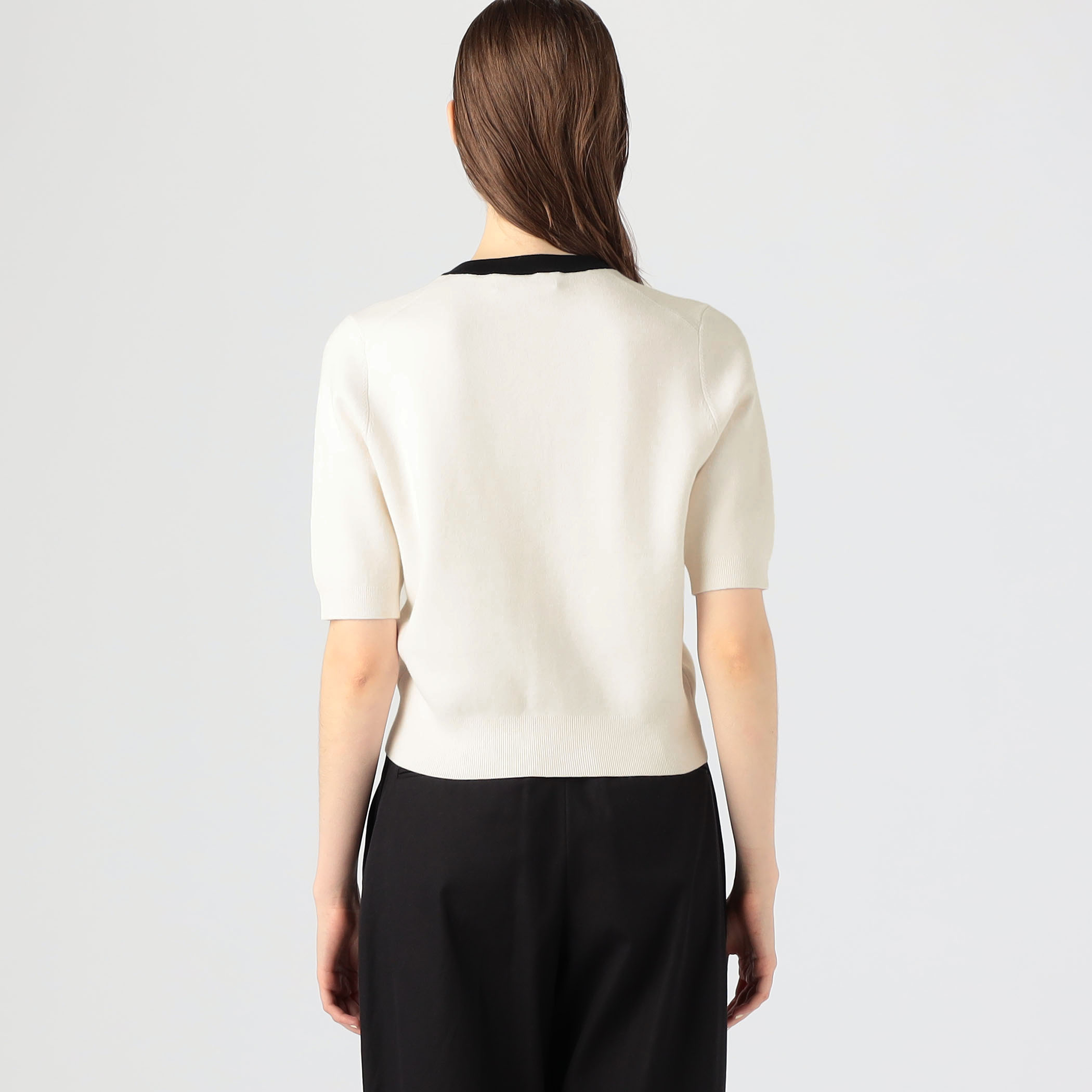 コットンカシミヤ バイカラーハーフスリーブカーディガン