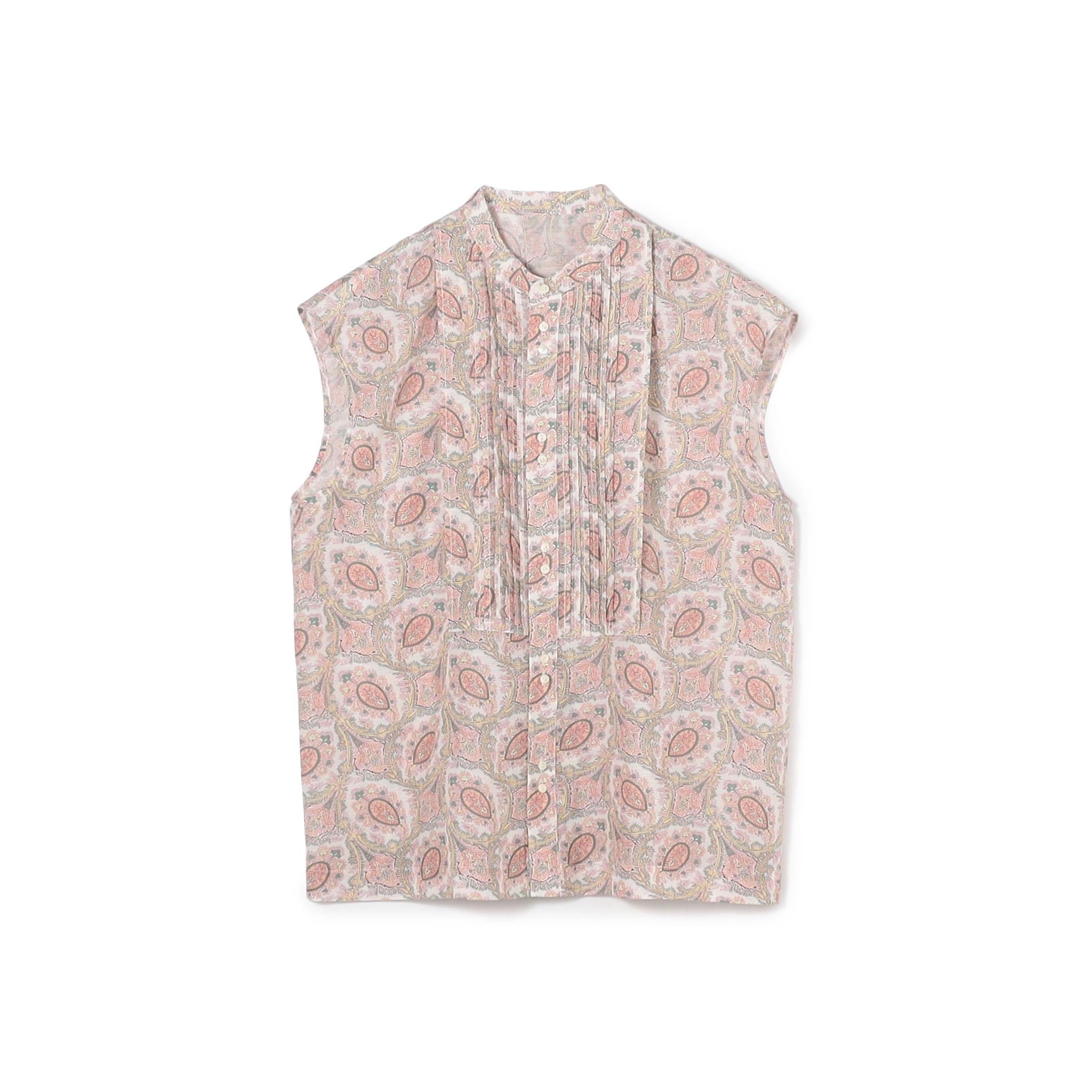 コットンシルクプリント ピンタックブラウス