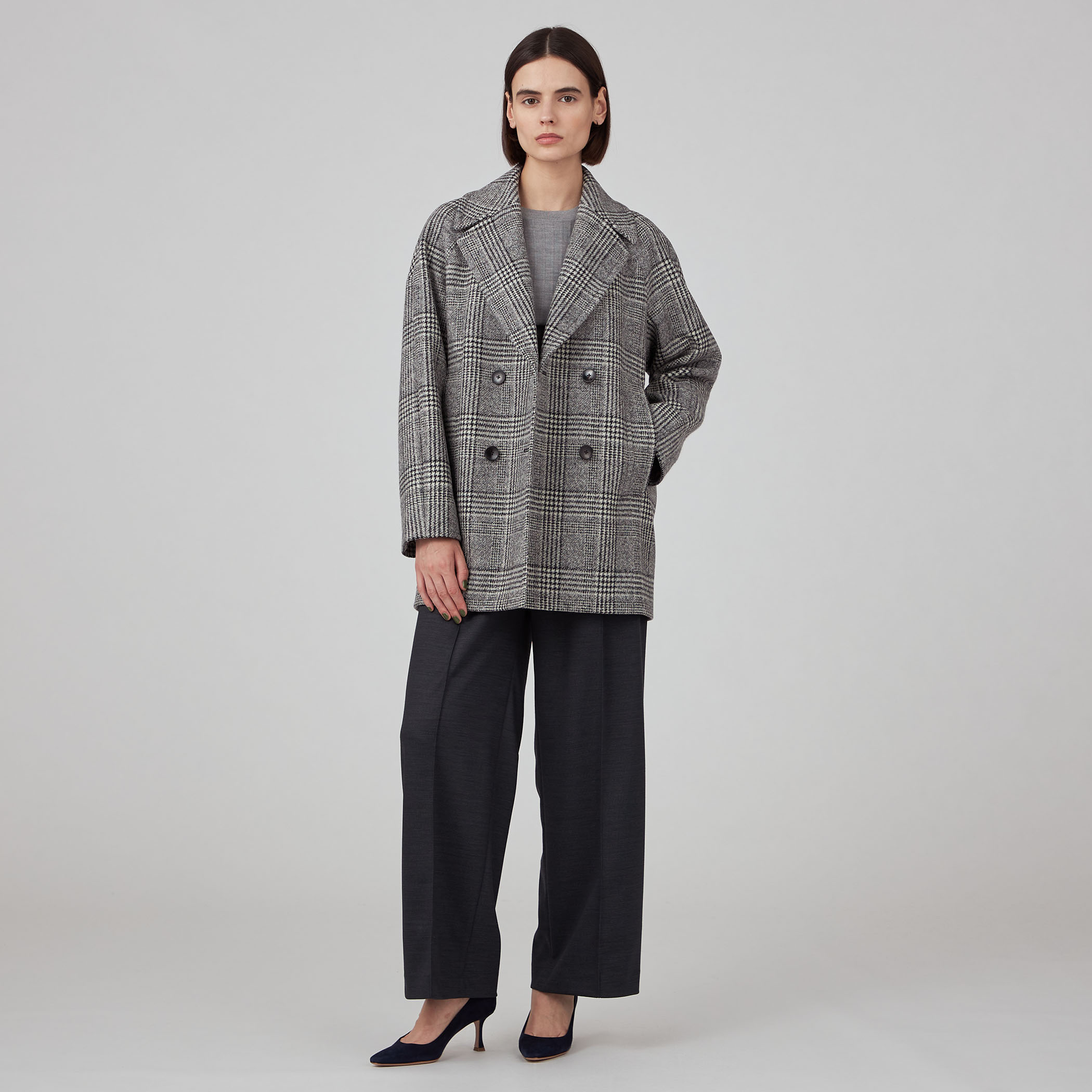 ウールカシミヤグレンチェック ショートコート｜トゥモローランド 公式通販