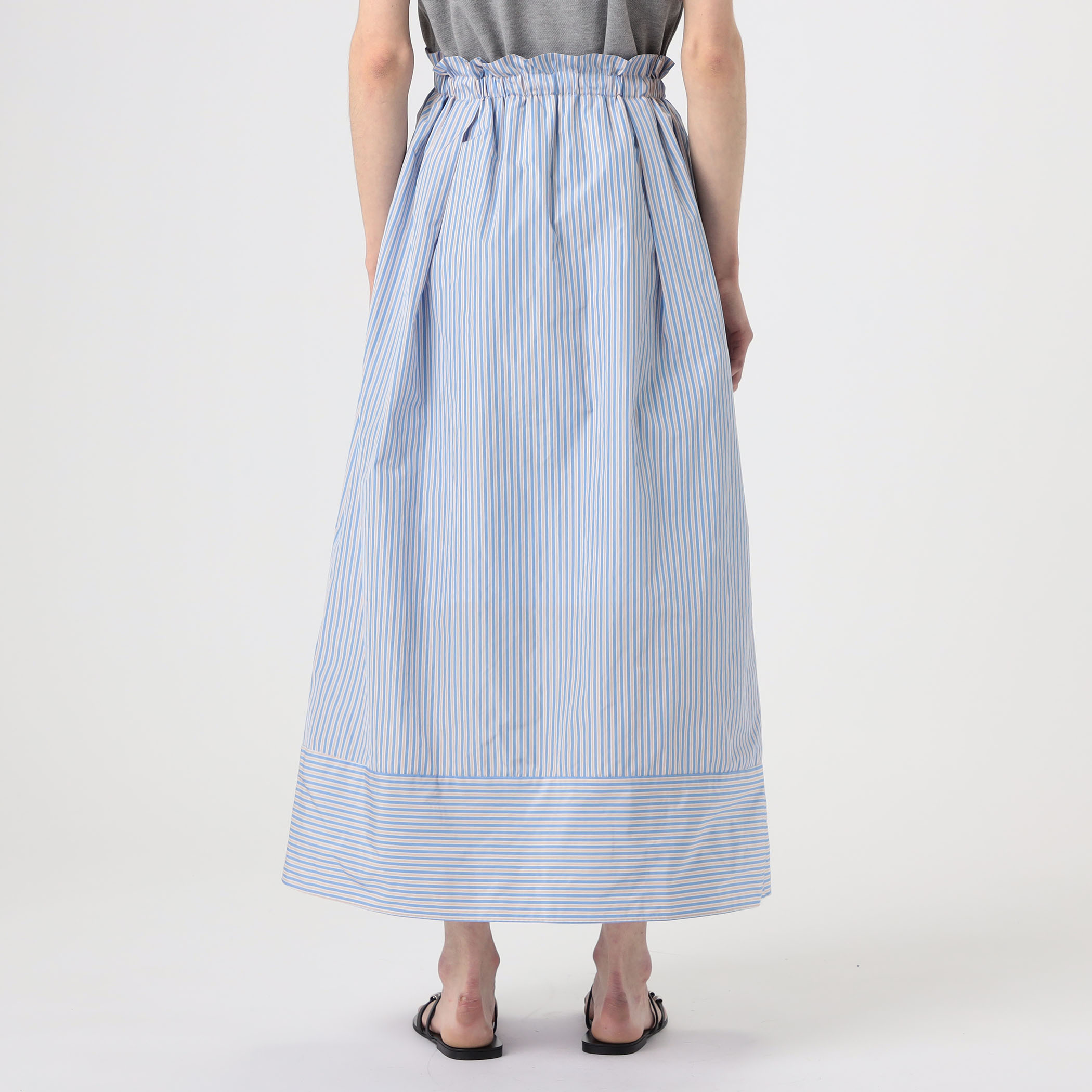 メモリータフタストライプ ギャザーロングスカート｜トゥモローランド