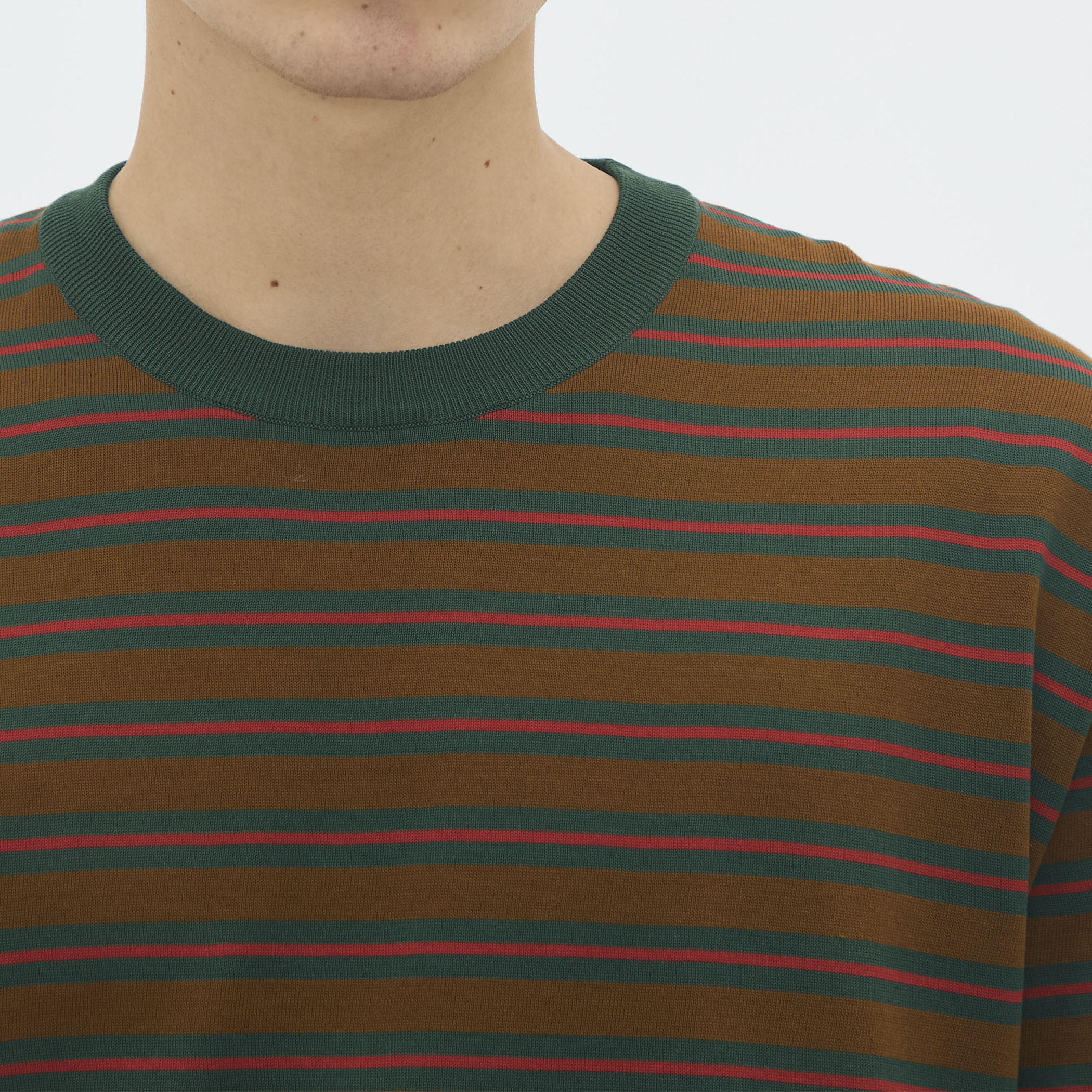 CABaN コットン ハイゲージストライプ クルーネックプルオーバー