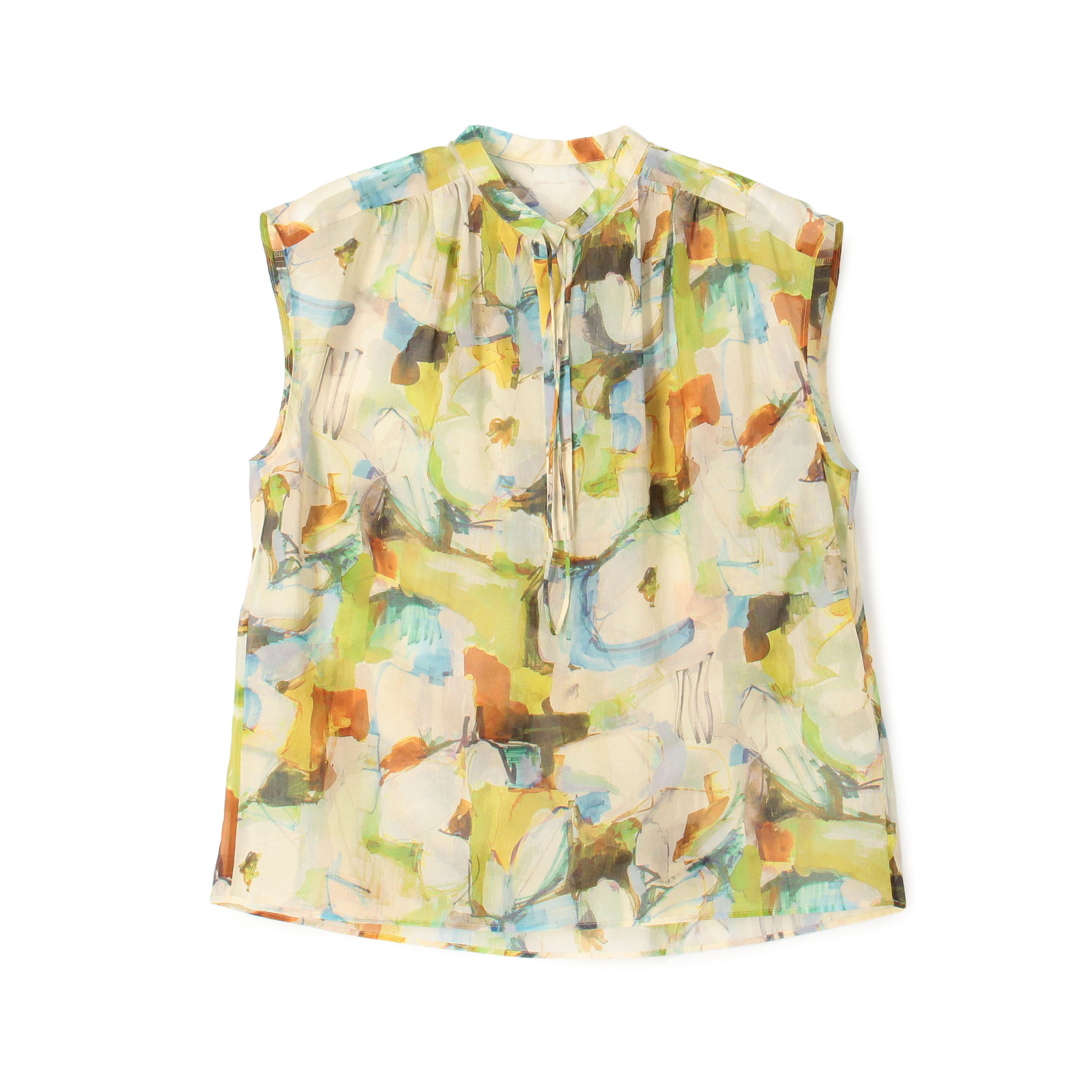 ミラージュフラワープリント ショルダーギャザーブラウス