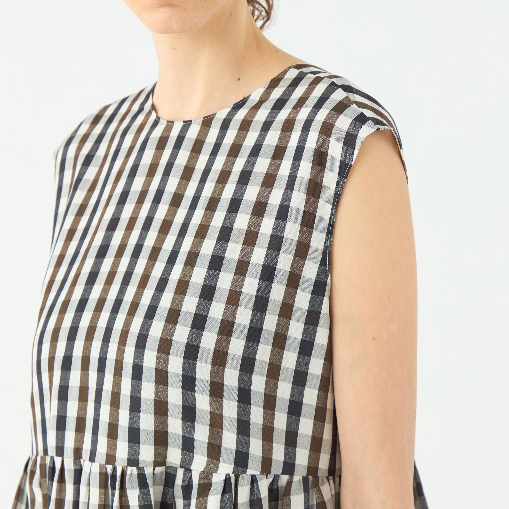 ピコロールギンガムチェック コクーンワンピース｜トゥモローランド