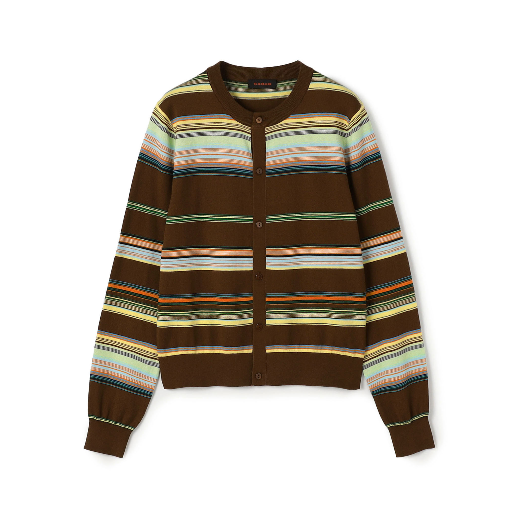 コットンカシミヤマルチボーダー クルーネックカーディガン