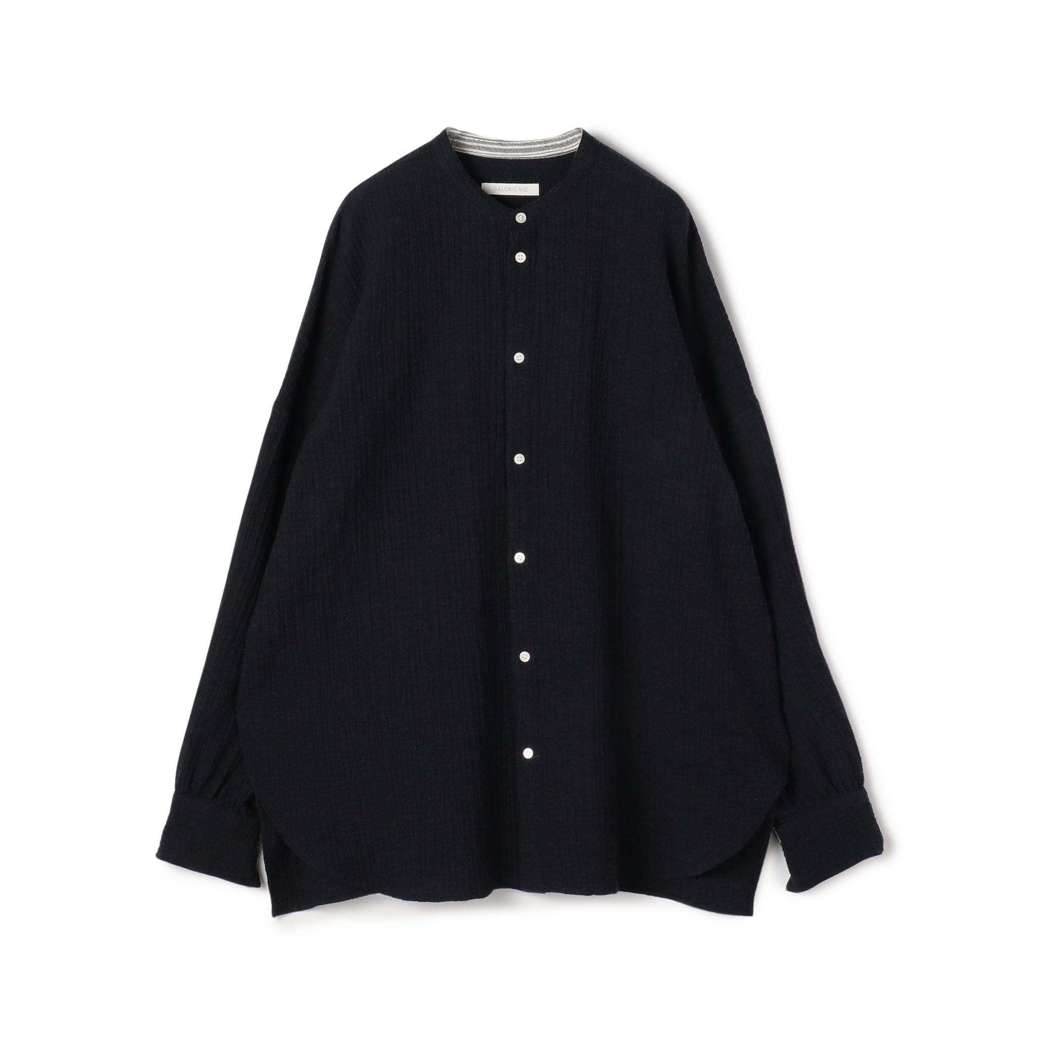 エアリーサッカー スタンドカラーロングシャツ