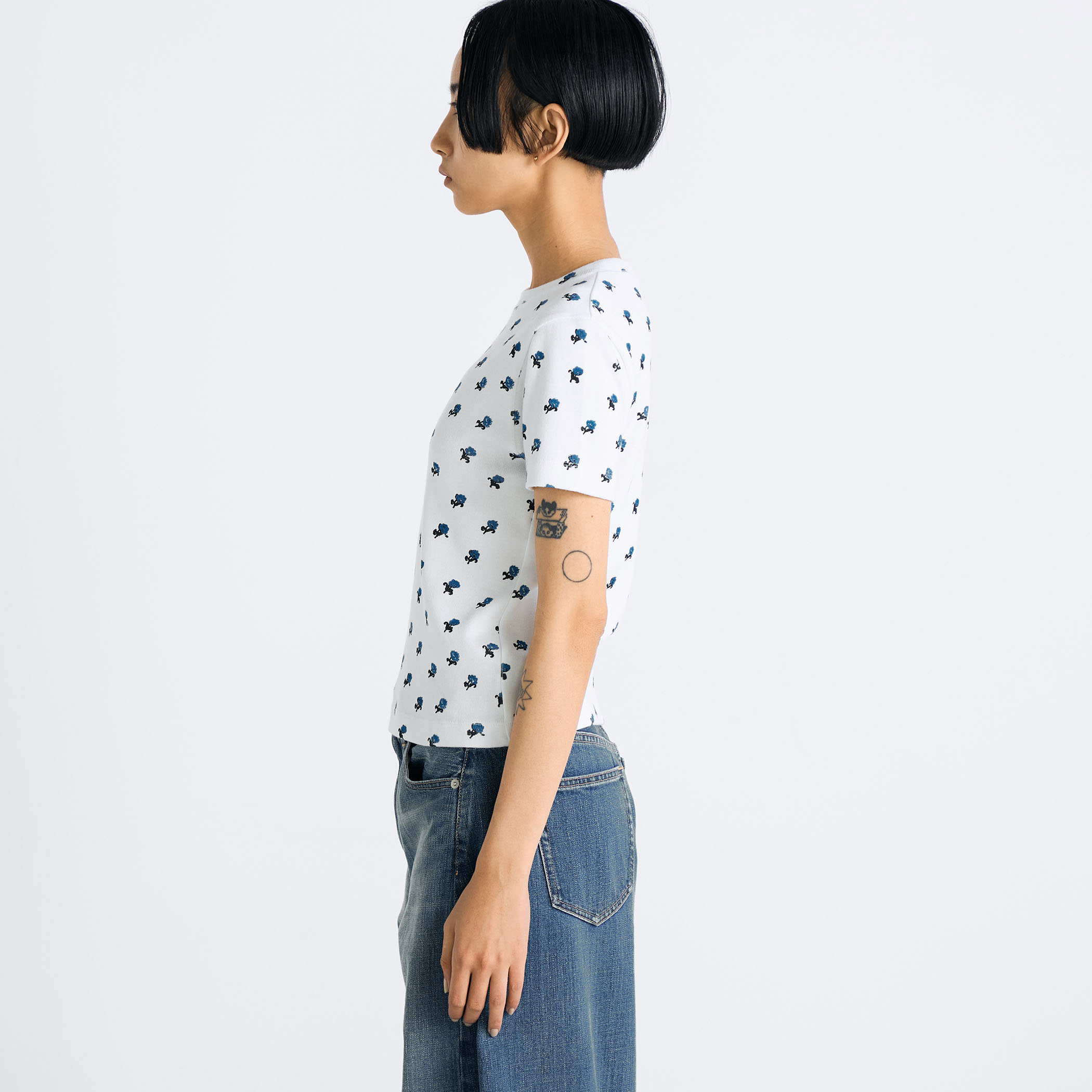 コットンモダールフライス フラワープリント Tシャツ