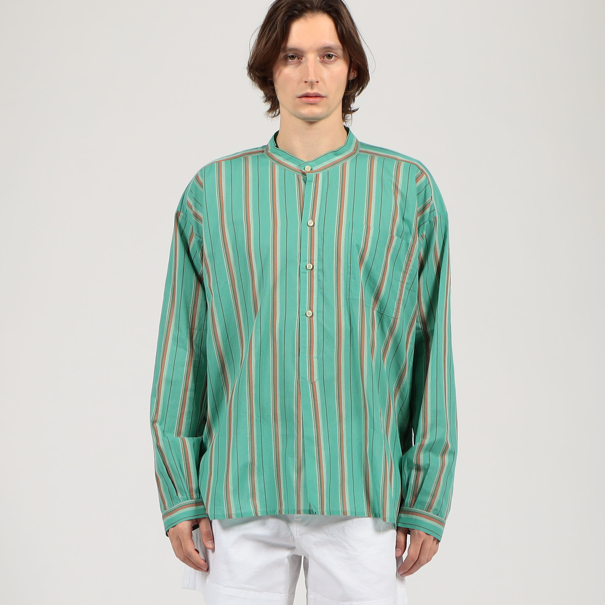 erEvan LICES SHIRT コットン バンドカラープルオーバーシャツ