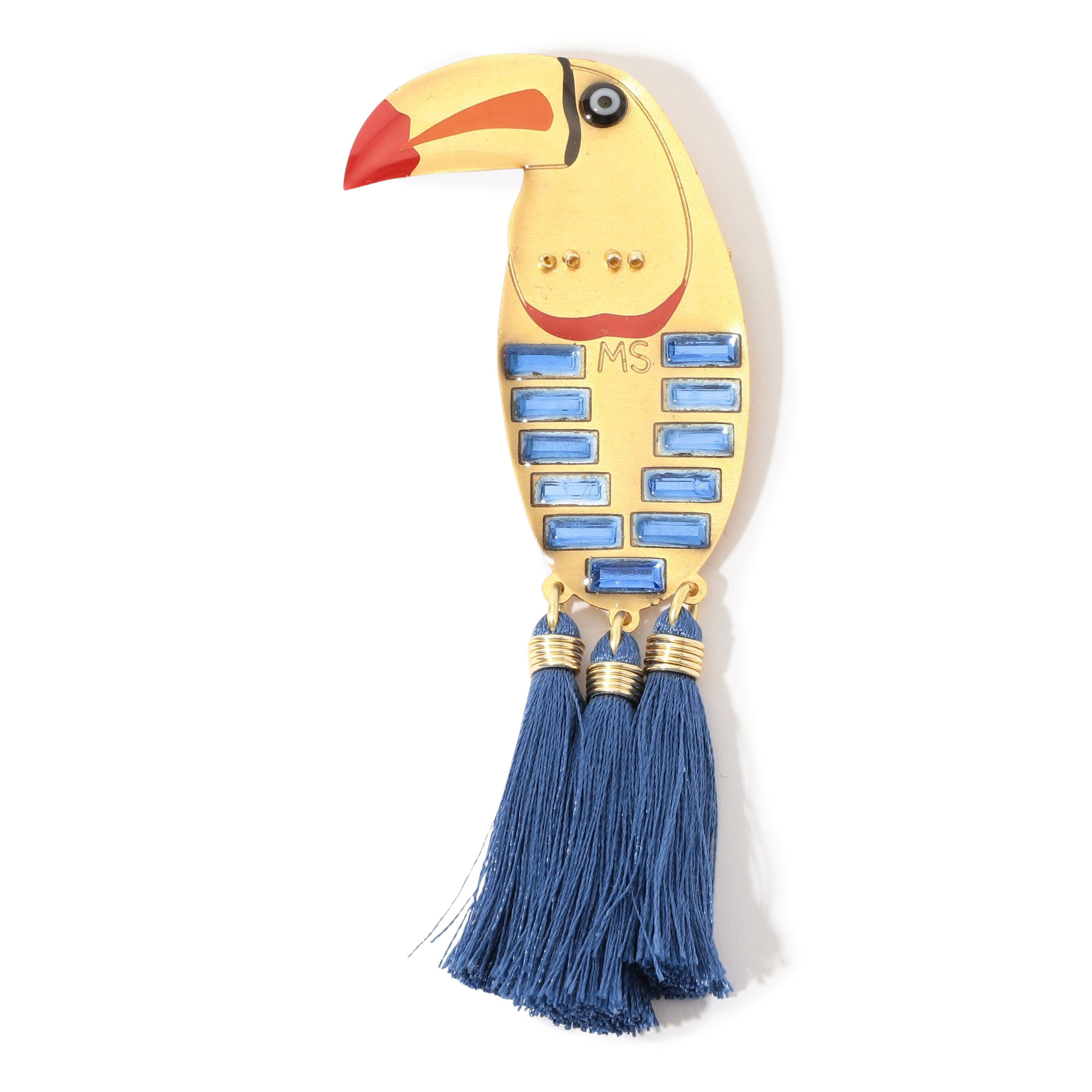 MERCEDES SALAZAR BIRD GOLDEN BLUE ブローチ