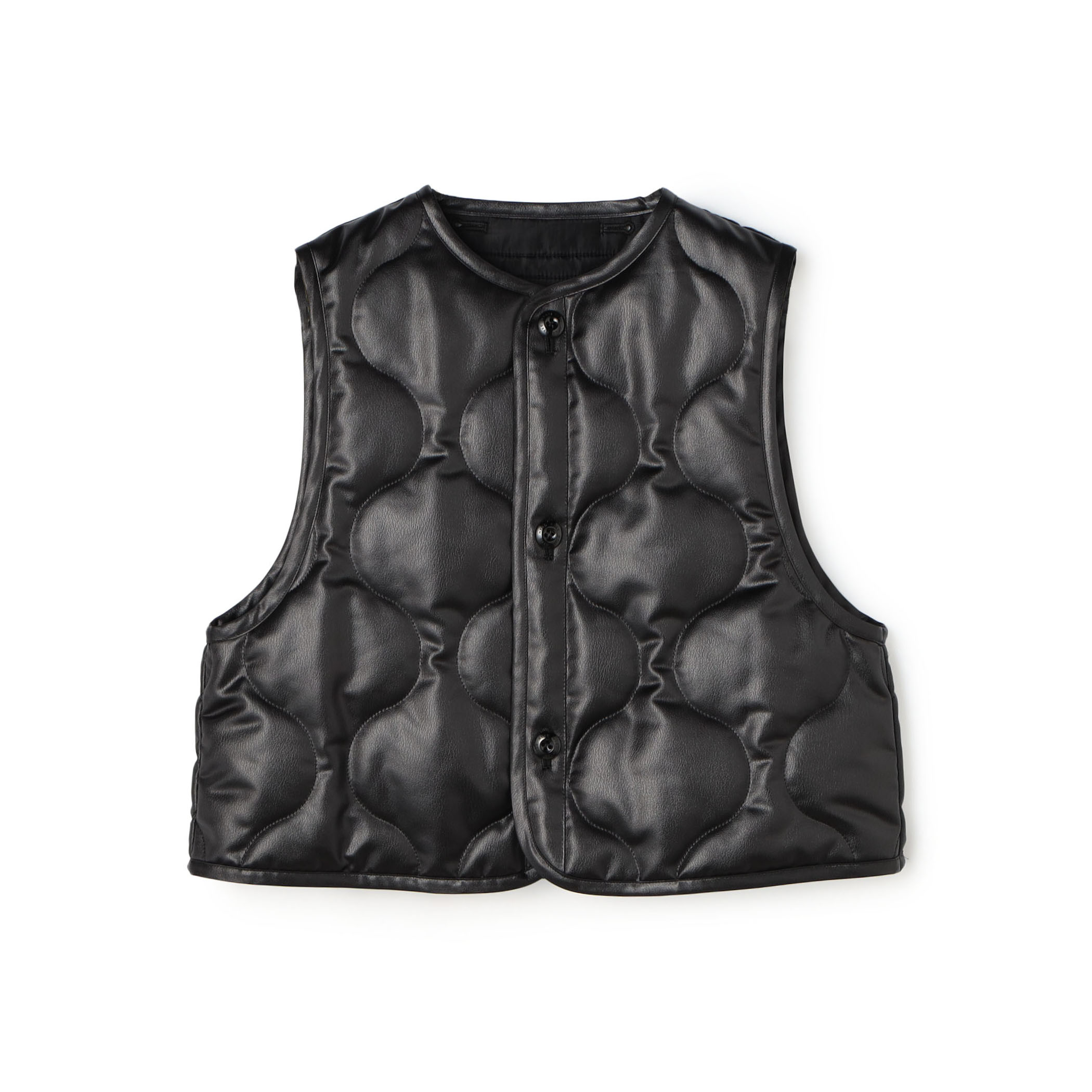 HYKE FAUX LEATHER QUILTED CROPPED VEST フェイクレザー キルトベスト