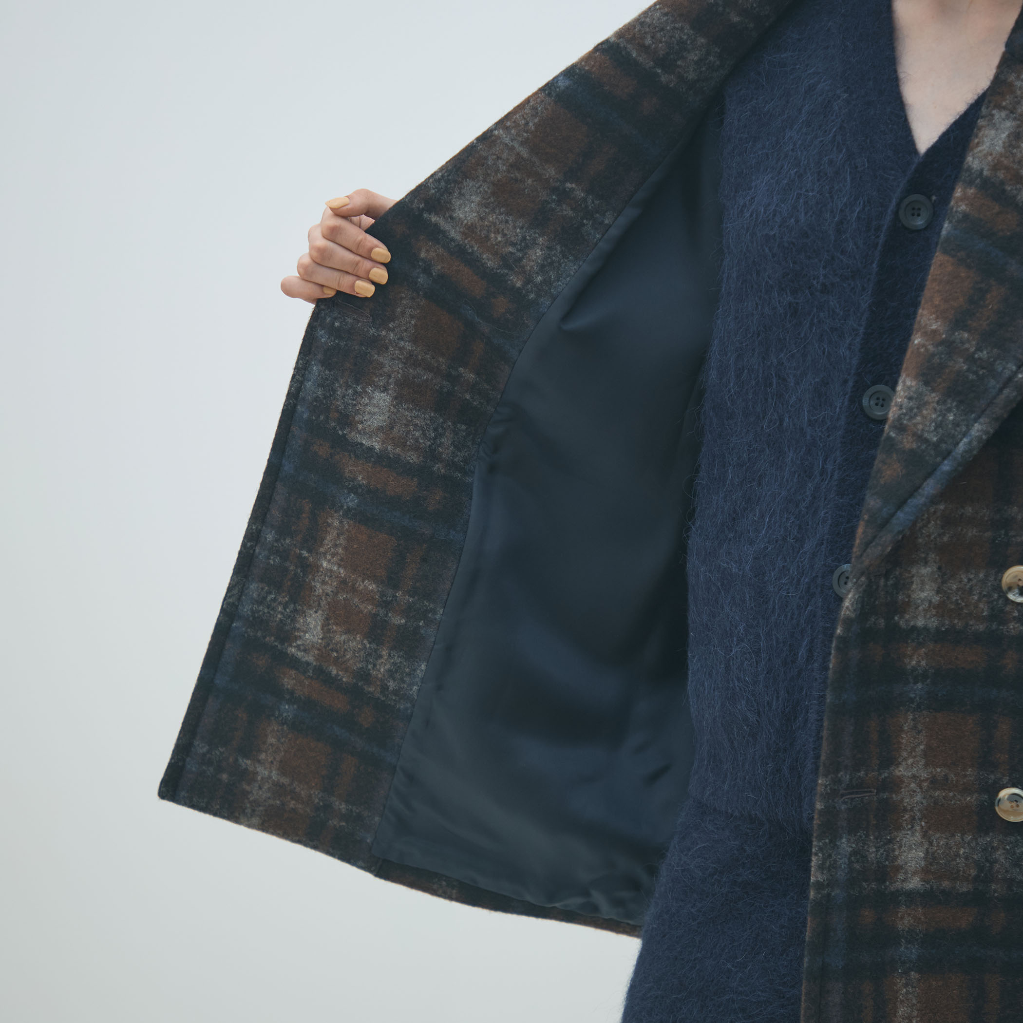 ブラウン系チェック ダブルブレストコート ehka sopo（エヘカソポ）の「チェックダブルブレストコート（その他