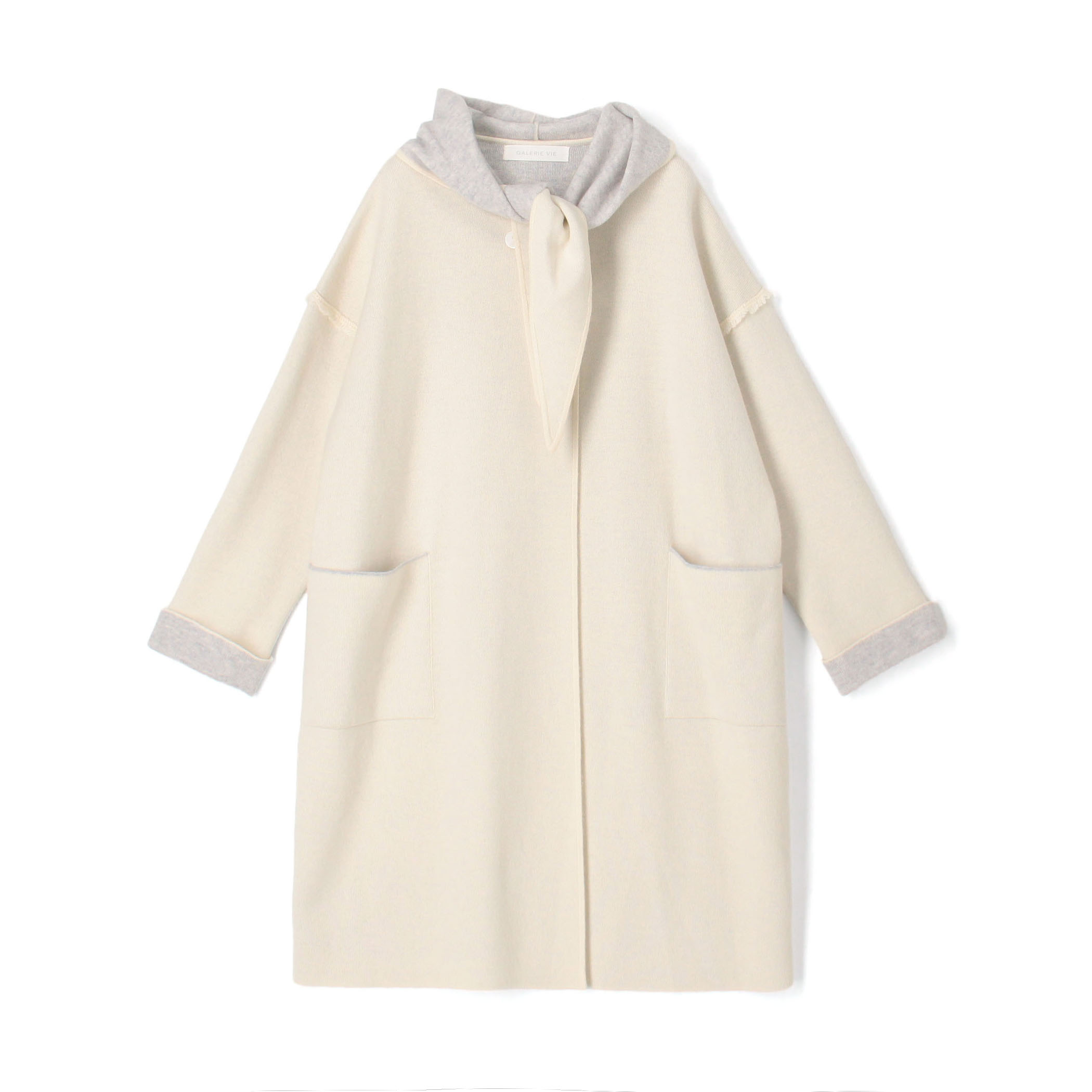 モンゴルカシミヤ フーデッドニットコート