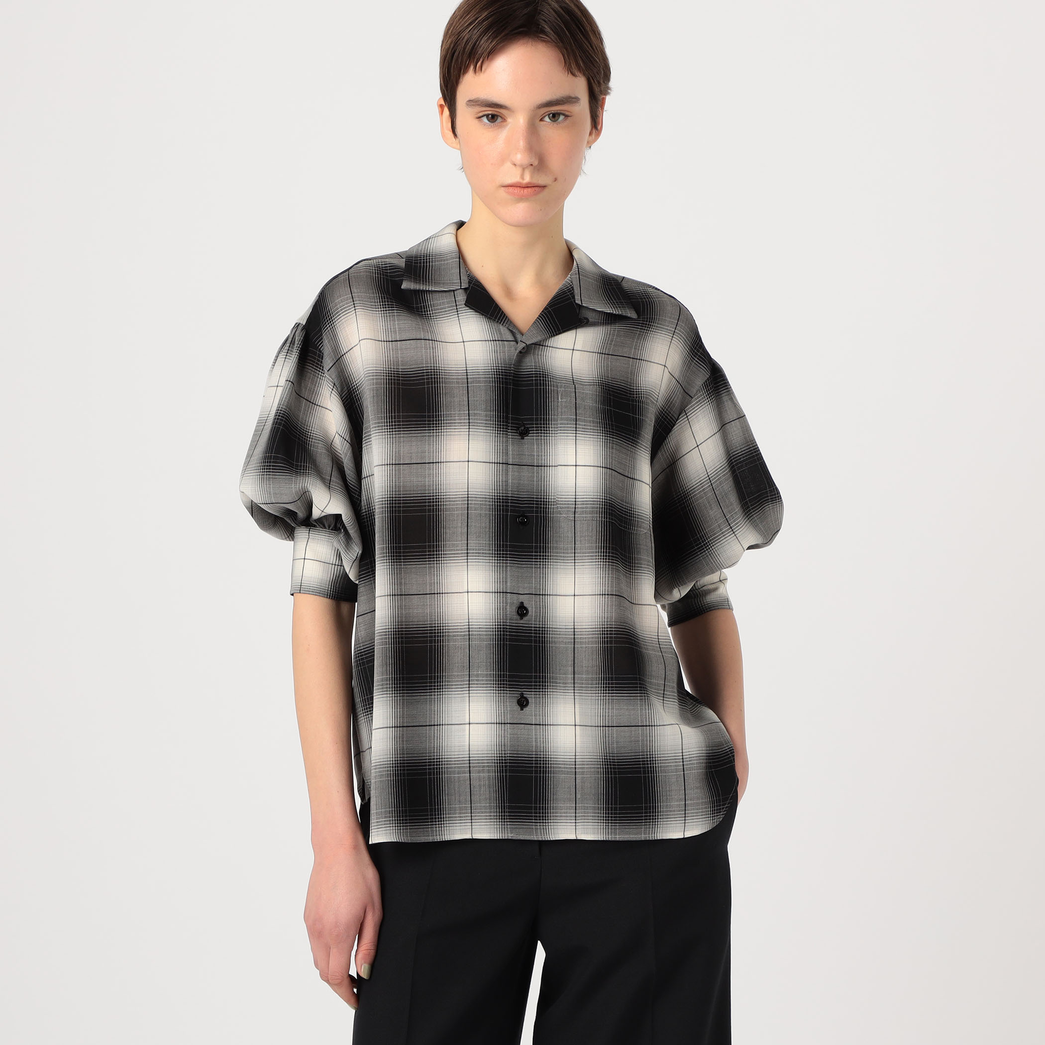 HYKE OMBRE CHECK BALLOON SLEEVE BLOUSE｜トゥモローランド