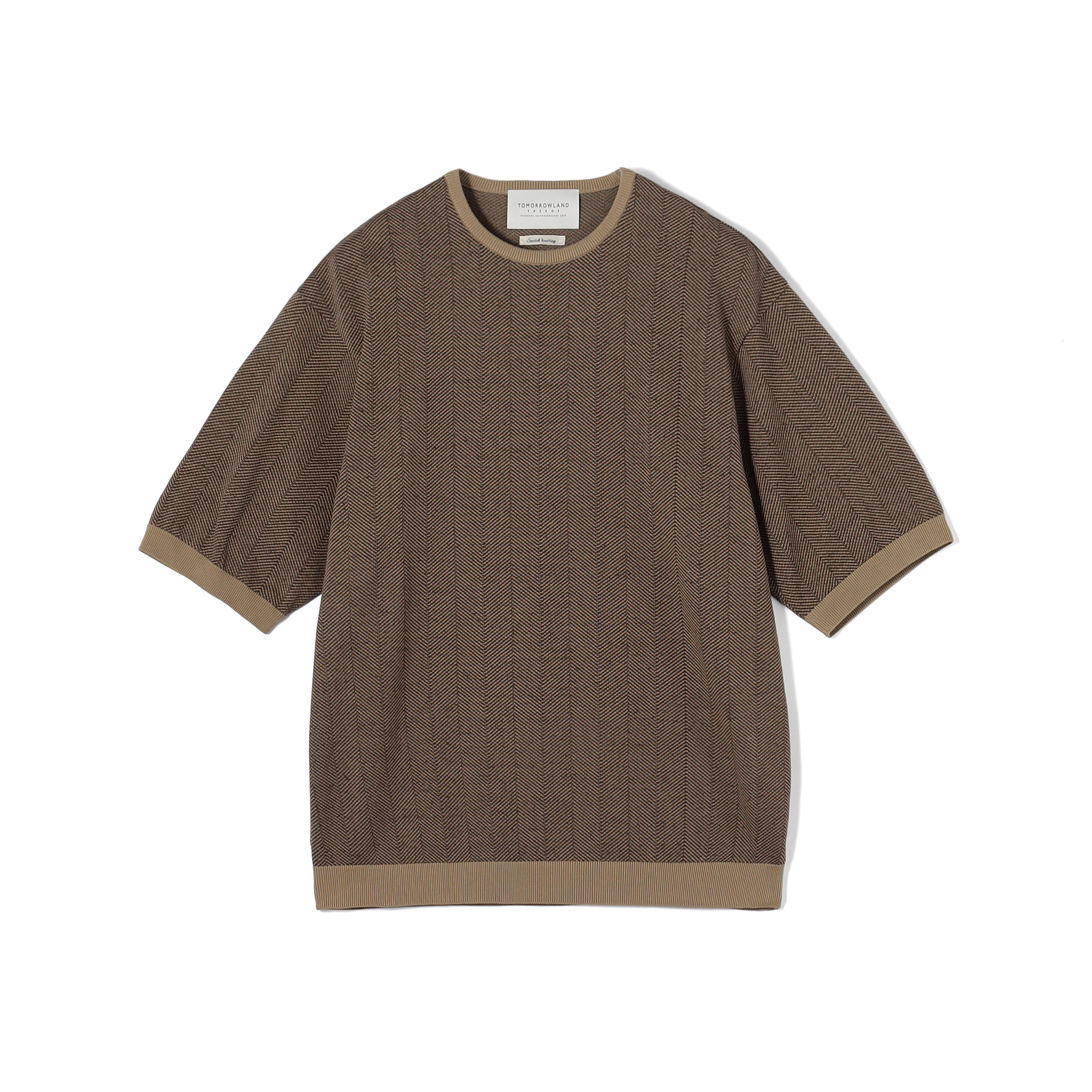 TOMORROWLAND tricot ヘリンボーン柄 コットンハーフスリーブ ニット