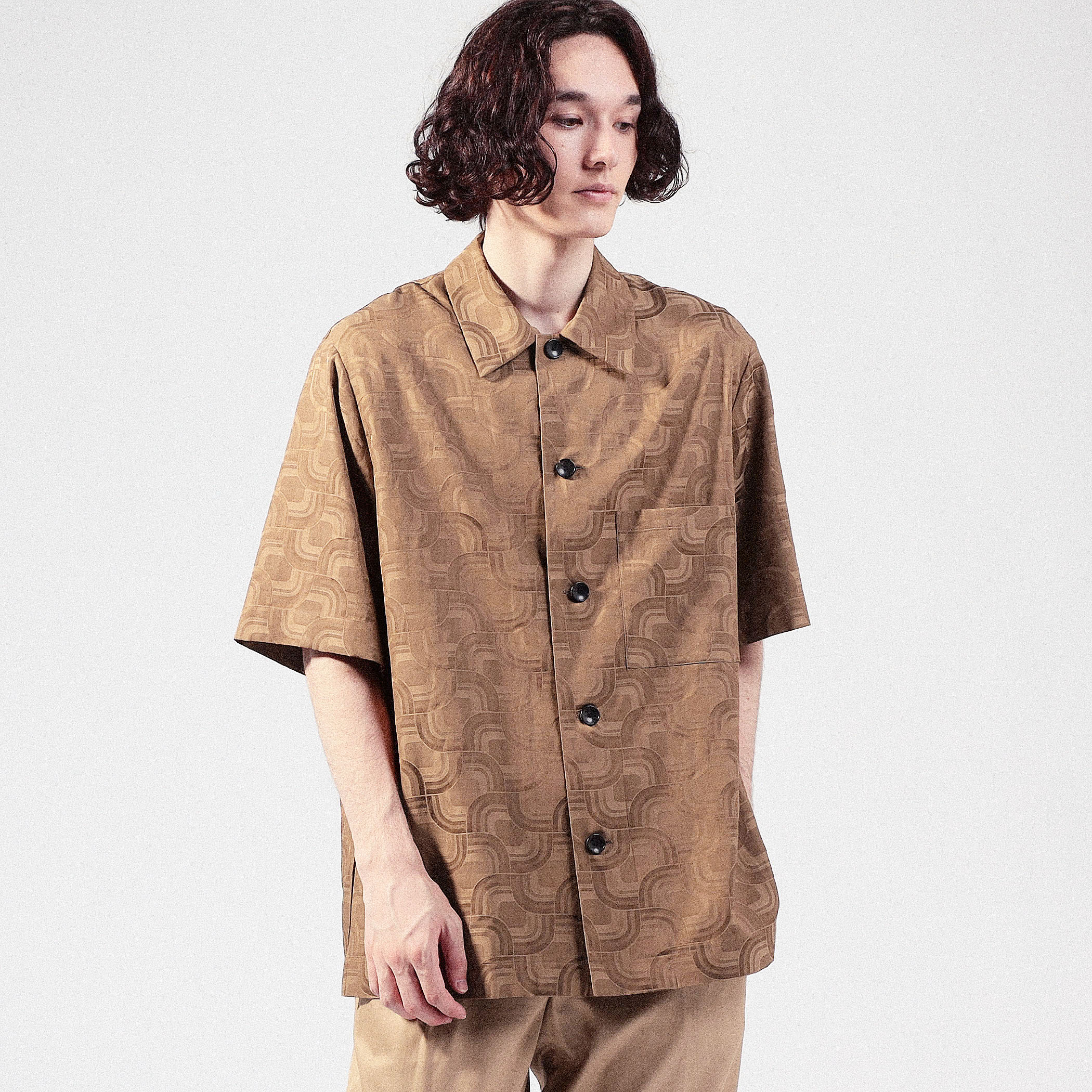 Gabardine ギャバジン 丸文様カットジャカード ロングシャツ 17号 4L