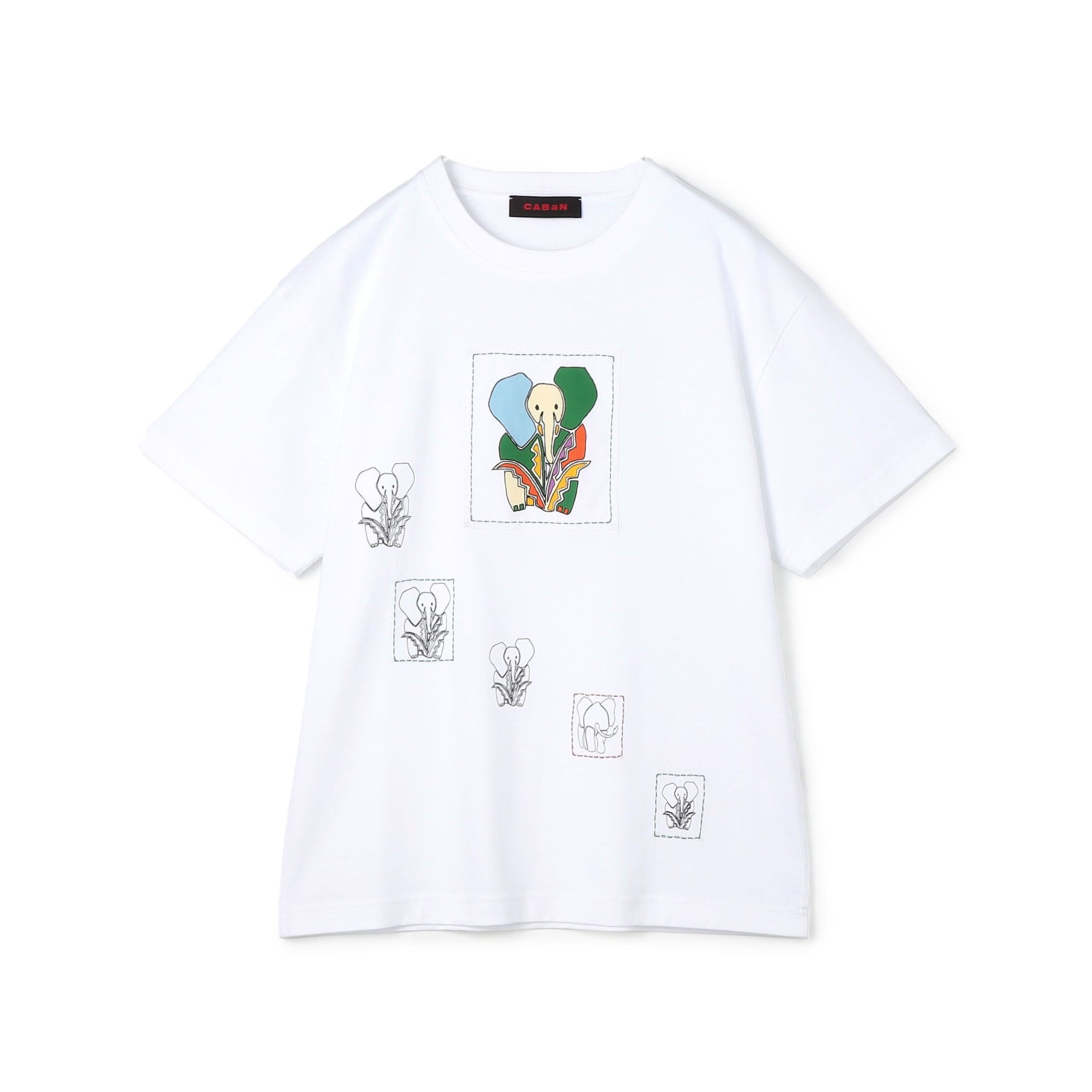 CABaN ドライスビンコットン ELEPHANTマーチエンブロイダリーTシャツ