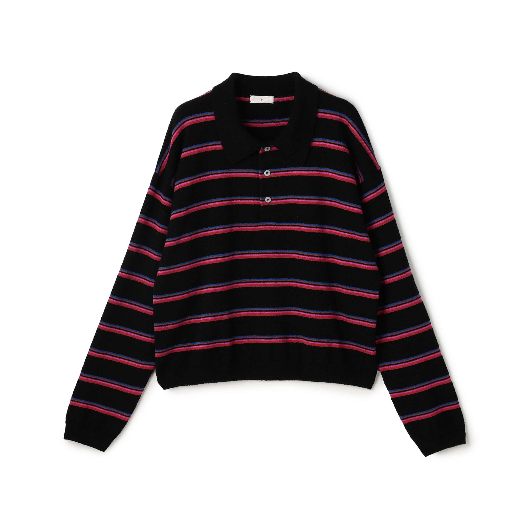 カシミヤシルク ボーダーポロプルオーバー