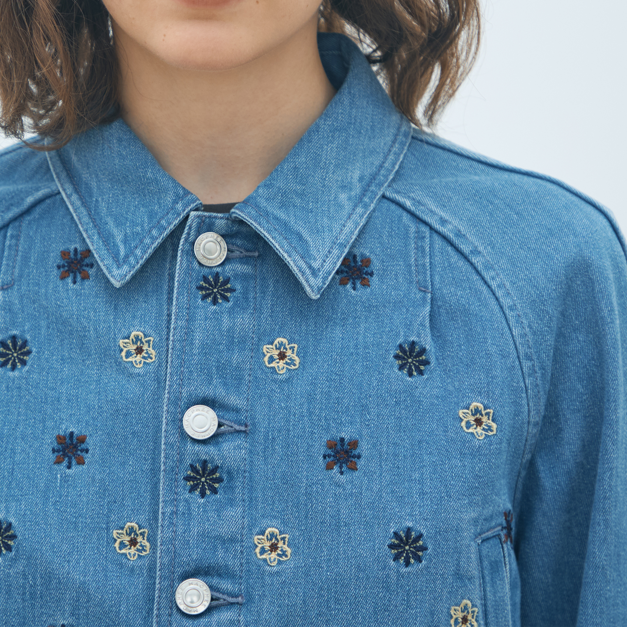 新品タグ付 LOKITHO 刺繍 花柄ボリュームスリーブブルゾン ショート丈 1 ボタニカルエンブロイダリーデニム ショートジャケット